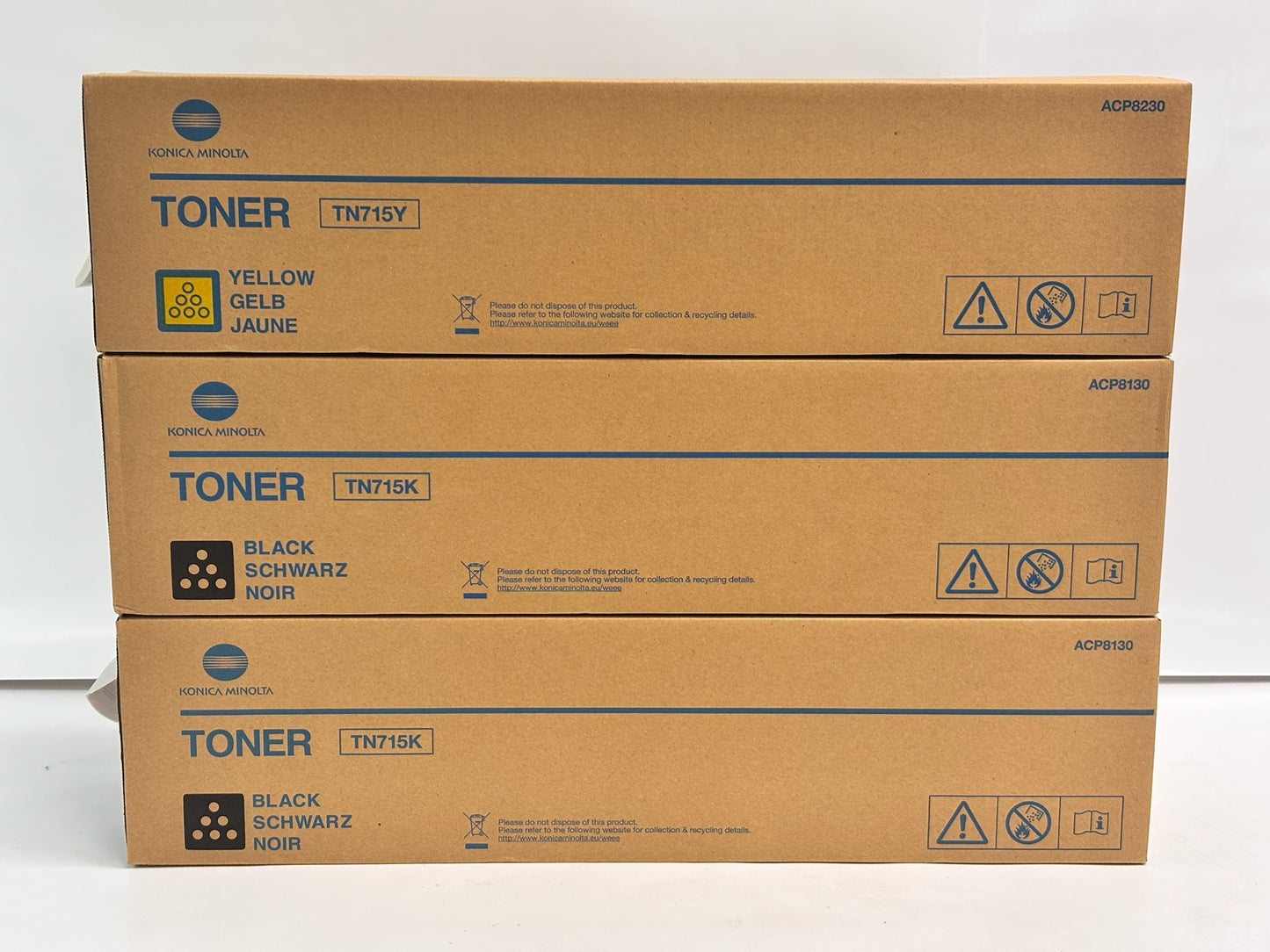 3 Genuine Konica Minolta C750i, C751i  TN715 Yellow & Black Toners TN715 TN715K