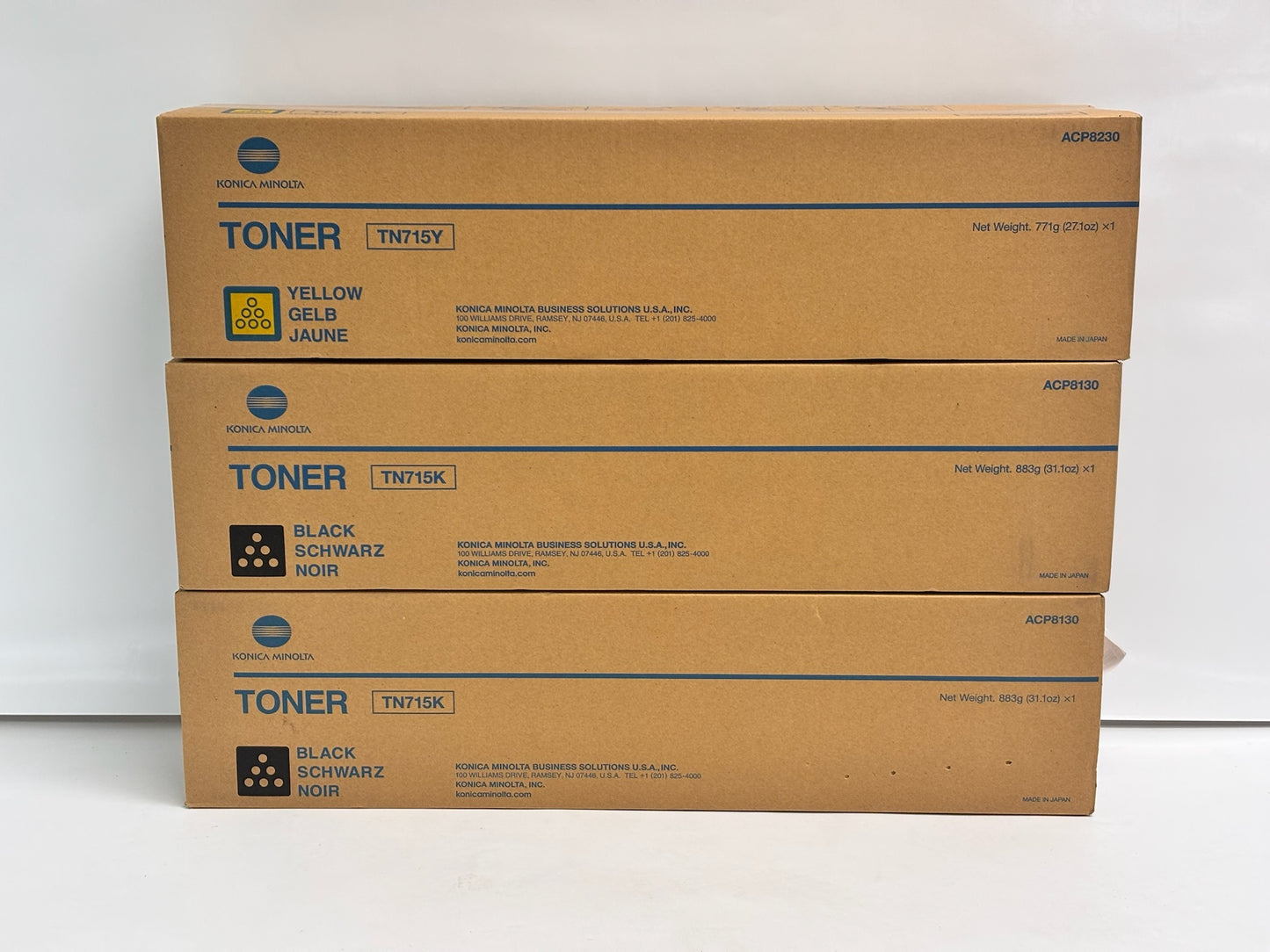 3 Genuine Konica Minolta C750i, C751i  TN715 Yellow & Black Toners TN715 TN715K