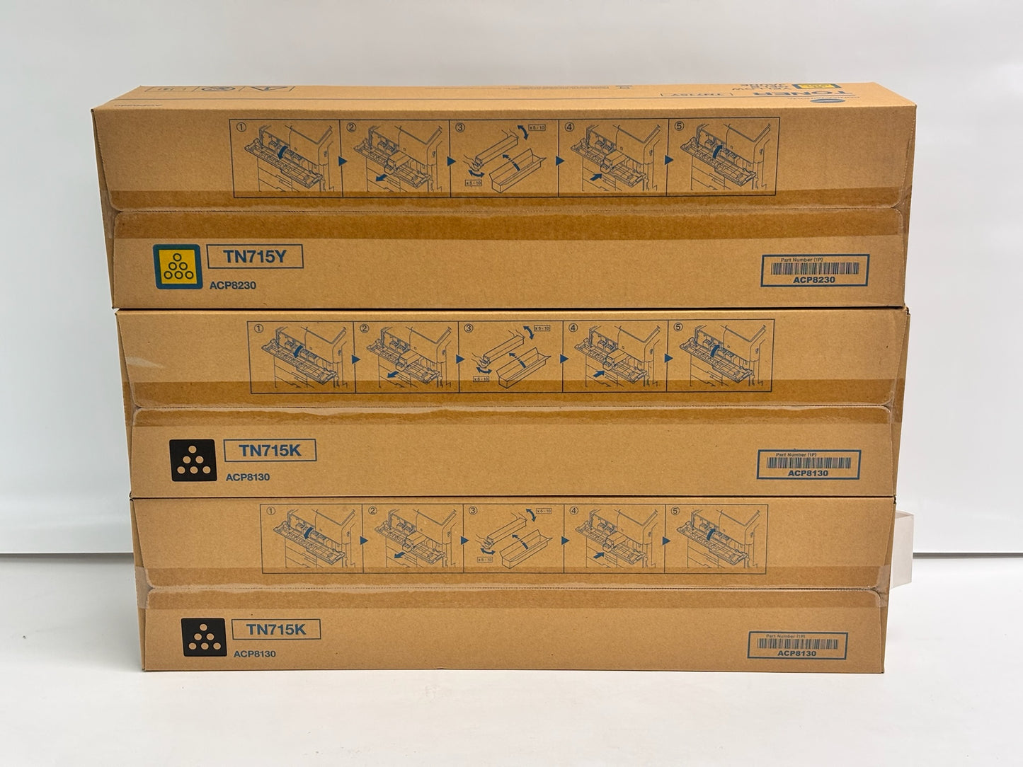3 Genuine Konica Minolta C750i, C751i  TN715 Yellow & Black Toners TN715 TN715K
