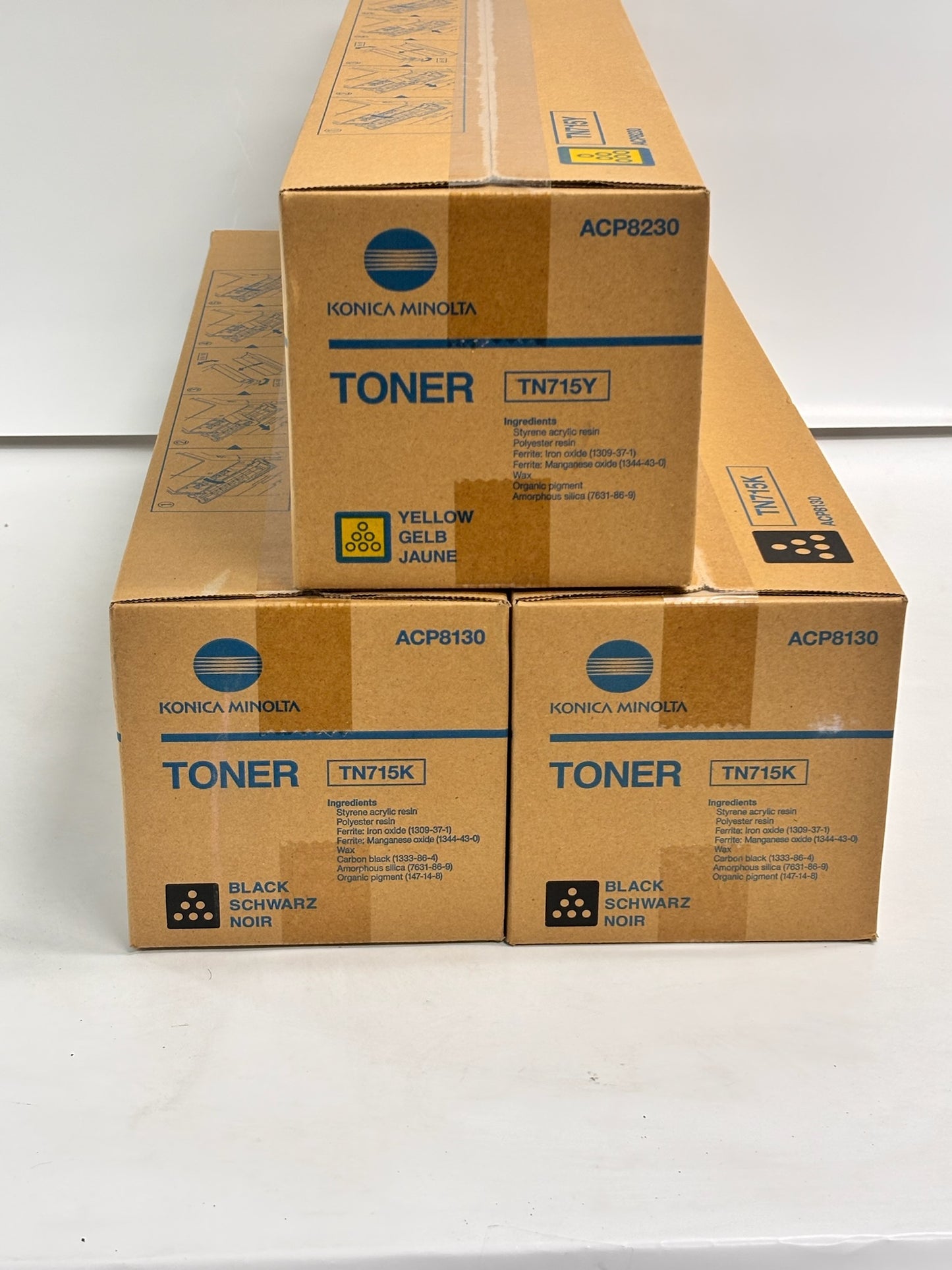 3 Genuine Konica Minolta C750i, C751i  TN715 Yellow & Black Toners TN715 TN715K
