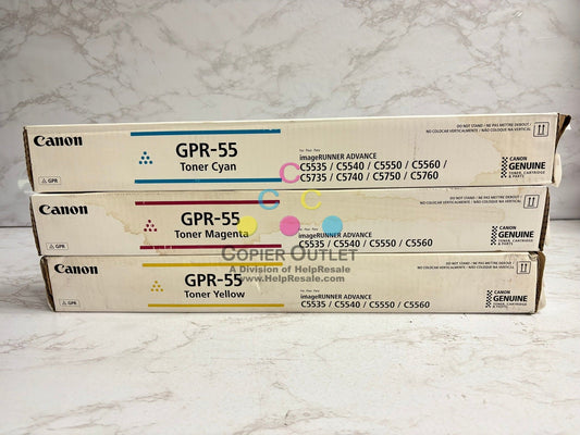 3 OEM Canon iR ADV C5535,C5540,C5550,C5560 GPR-55 CMY Toners (Water Damaged Box)