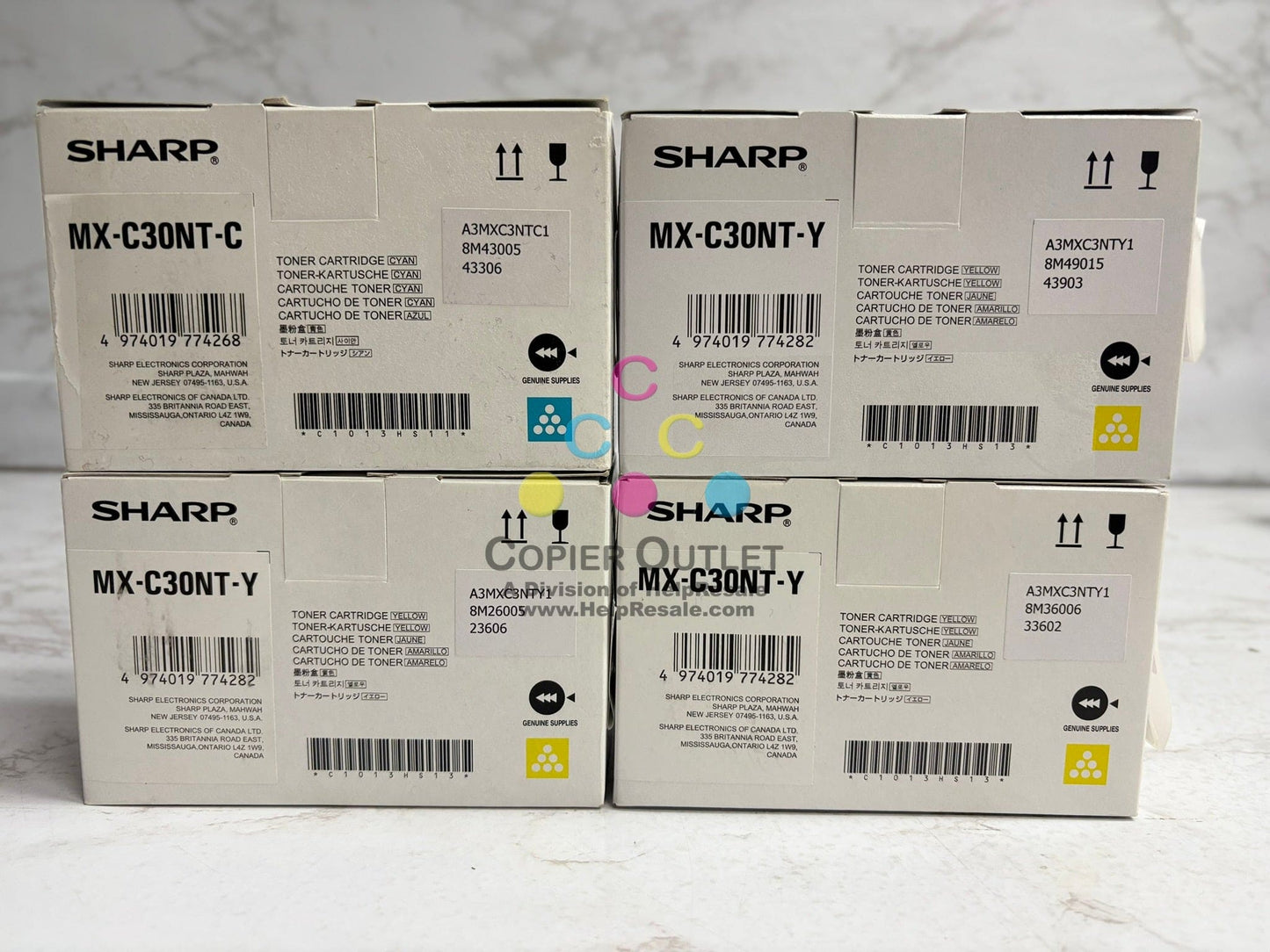 4 OEM Sharp MX-C250,MX-C300P,MX-301W,,MX-C304W MX-C30NT CYYY Toners