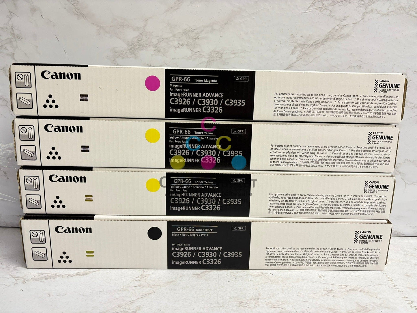 4 OEM Canon iR C3926,C3930,C3935,C3326 GPR66, GPR-66 MYYK Toners ( No Cyan)