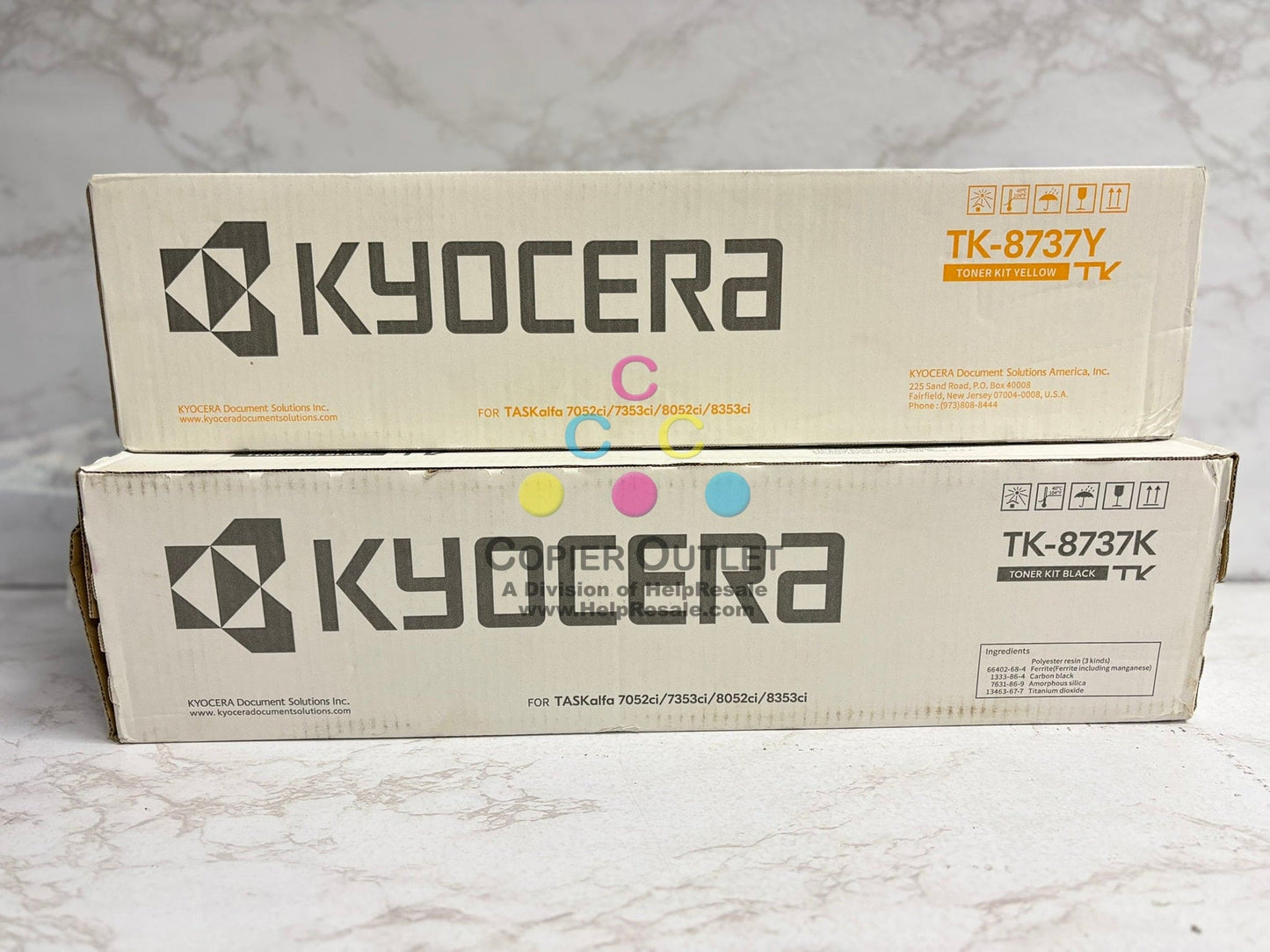 2 Genuine Kyocera TASKalfa 7052ci,7353ci,8052ci,8353ci TK-8737Y, TK-8737K Toners