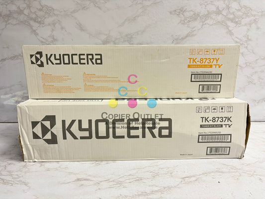 2 Genuine Kyocera TASKalfa 7052ci,7353ci,8052ci,8353ci TK-8737Y, TK-8737K Toners
