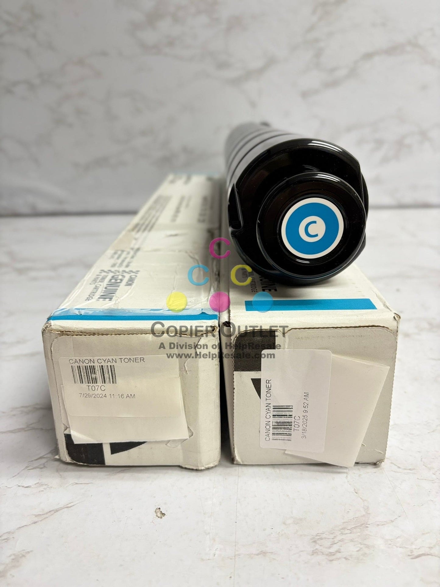 2 Genuine Canon imagePRESS C165,C170,C265,C270 T07 Cyan Toners (1 new & 1 open)