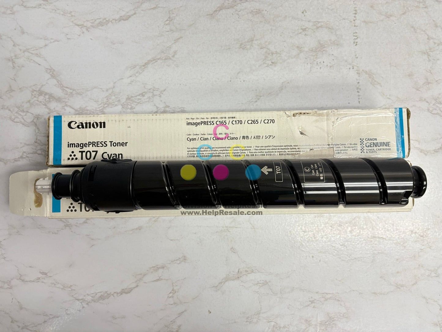 2 Genuine Canon imagePRESS C165,C170,C265,C270 T07 Cyan Toners (1 new & 1 open)