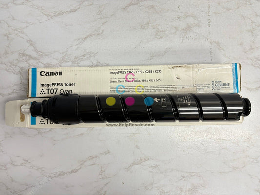 2 Genuine Canon imagePRESS C165,C170,C265,C270 T07 Cyan Toners (1 new & 1 open)
