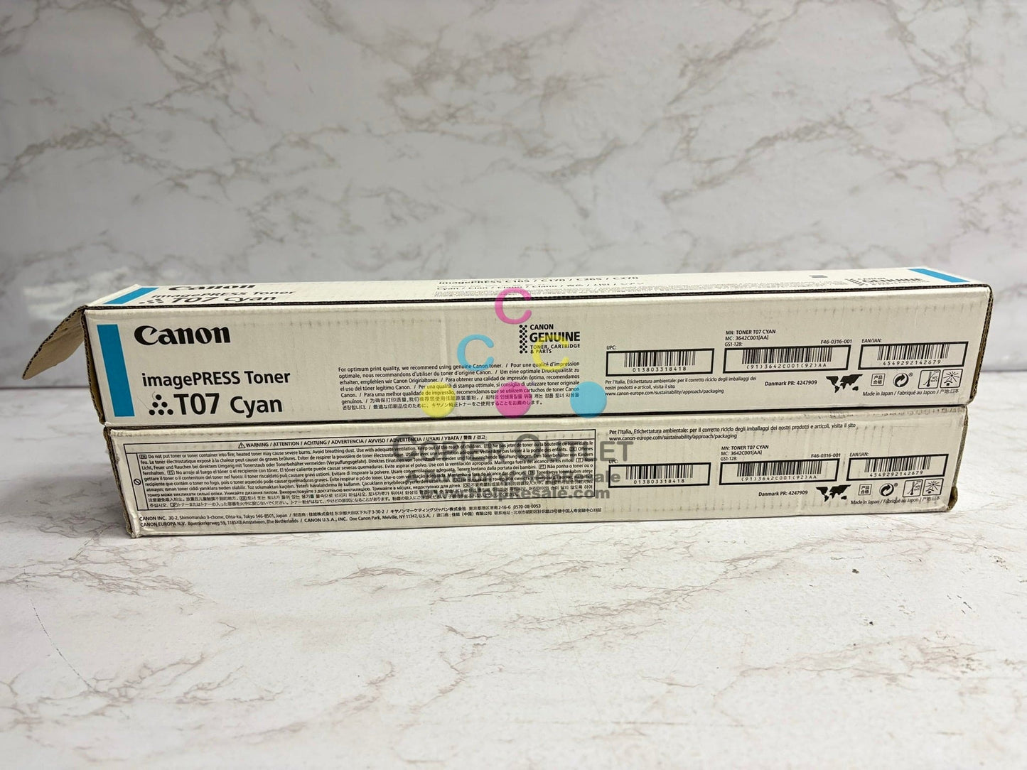 2 Genuine Canon imagePRESS C165,C170,C265,C270 T07 Cyan Toners (1 new & 1 open)