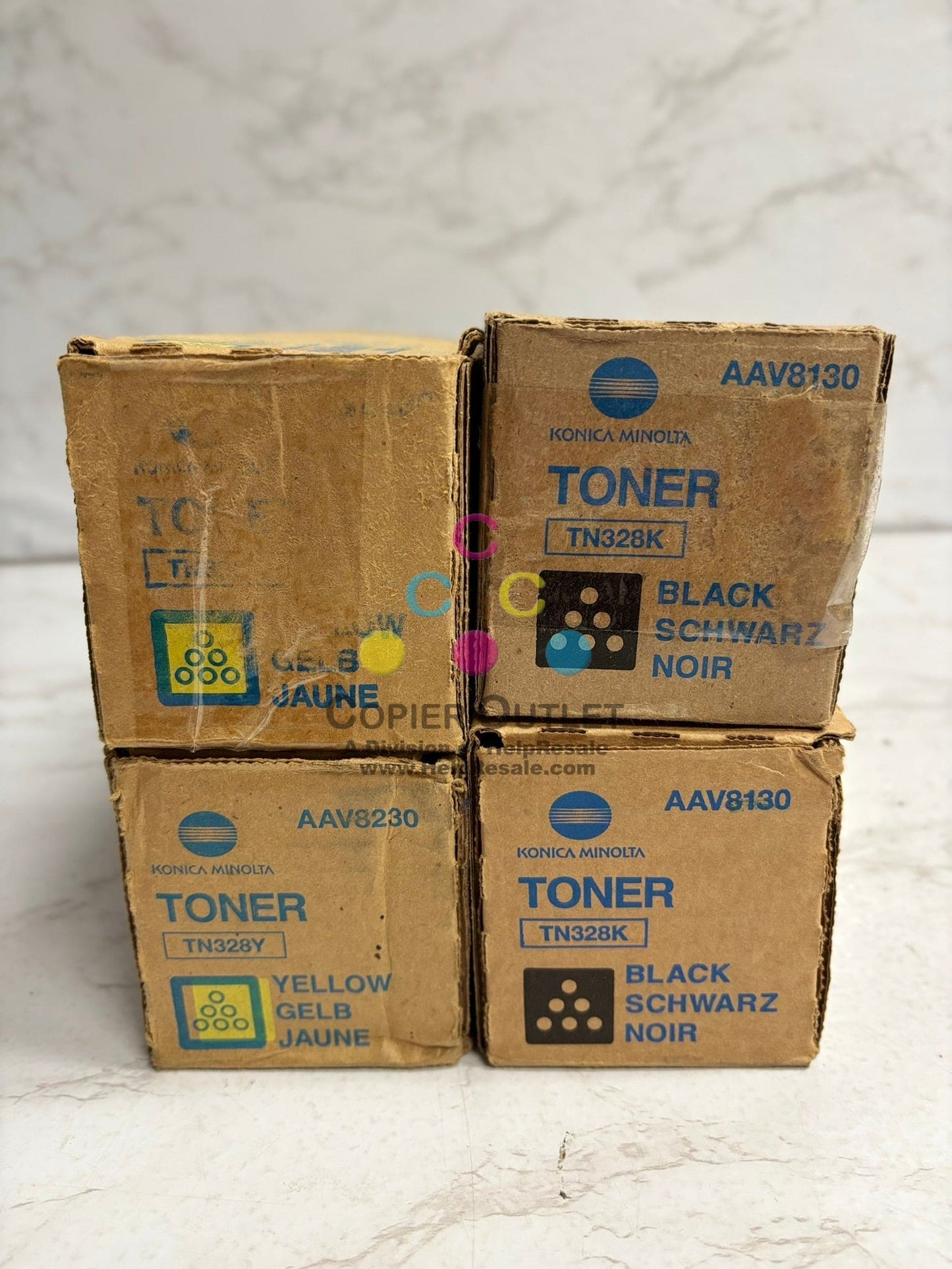 4 Genuine Konica Bizhub C250i,C300i,C360i TN328Y & TN328K Toners (No Mag & Cyan)