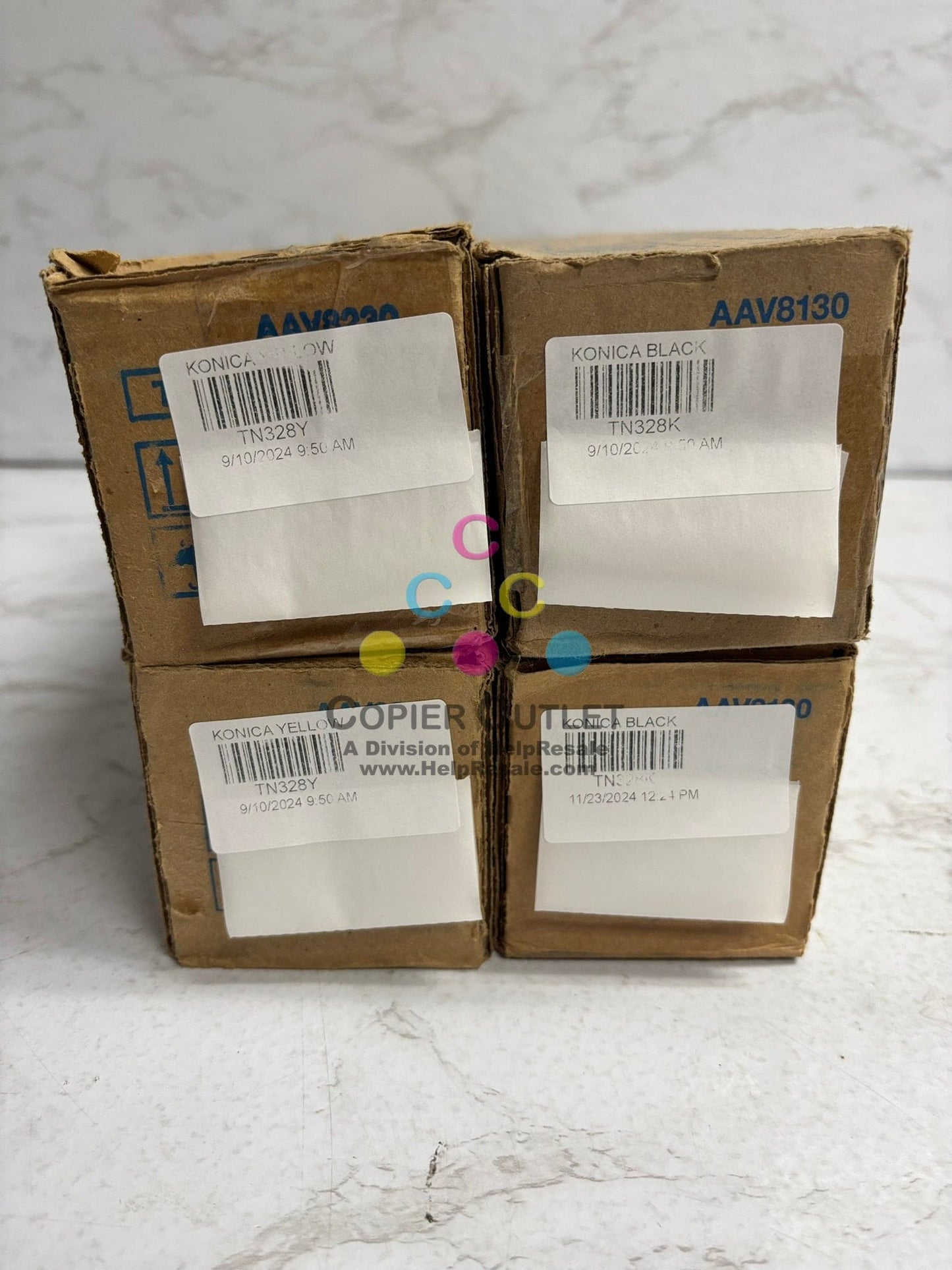 4 Genuine Konica Bizhub C250i,C300i,C360i TN328Y & TN328K Toners (No Mag & Cyan)