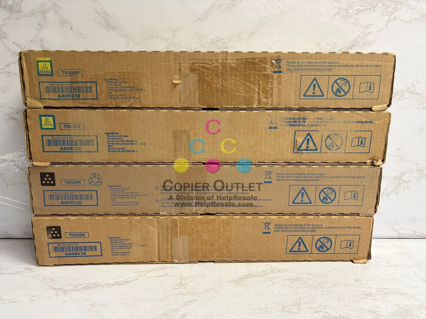4 Genuine Konica Bizhub C250i,C300i,C360i TN328Y & TN328K Toners (No Mag & Cyan)