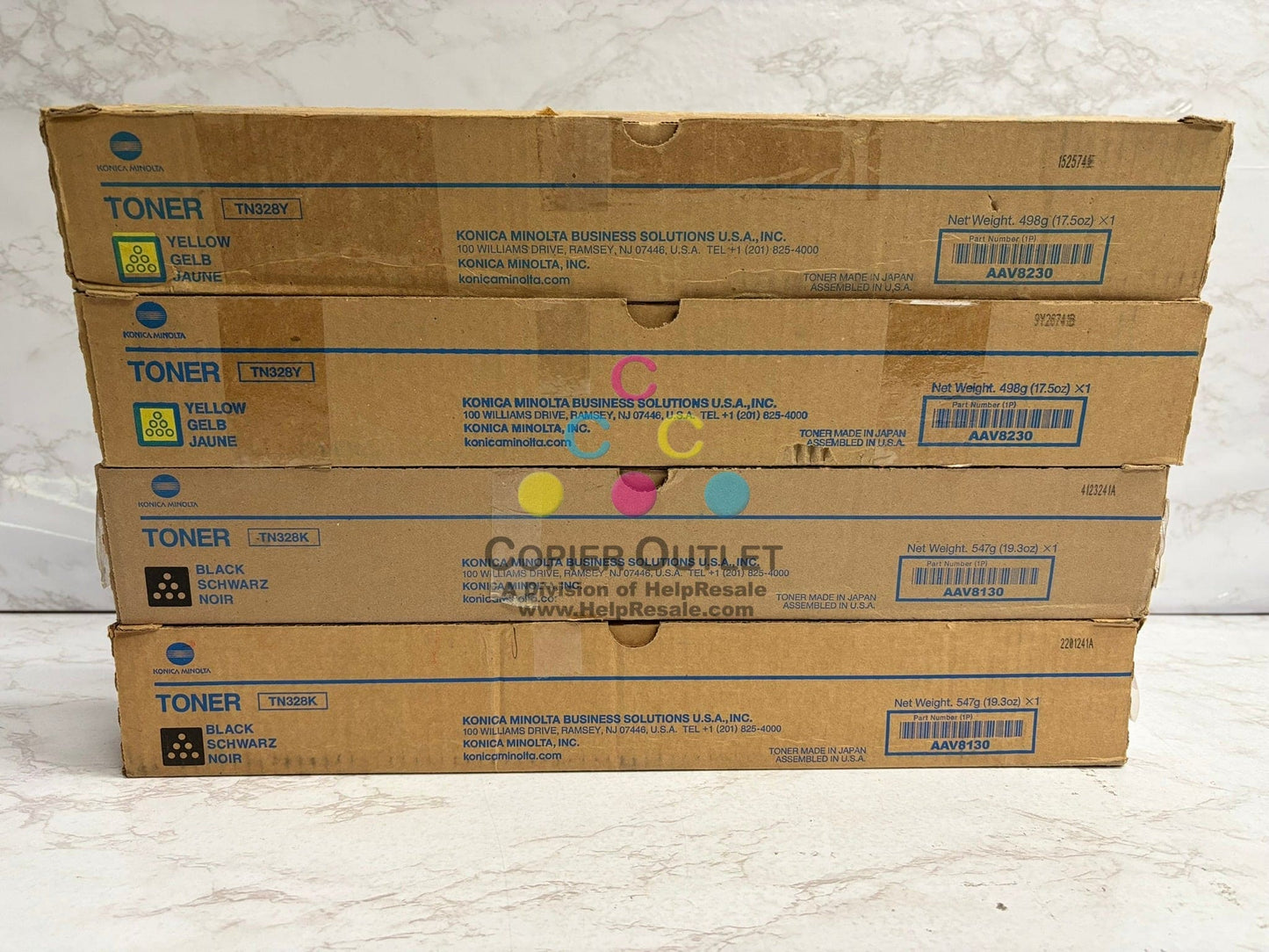 4 Genuine Konica Bizhub C250i,C300i,C360i TN328Y & TN328K Toners (No Mag & Cyan)