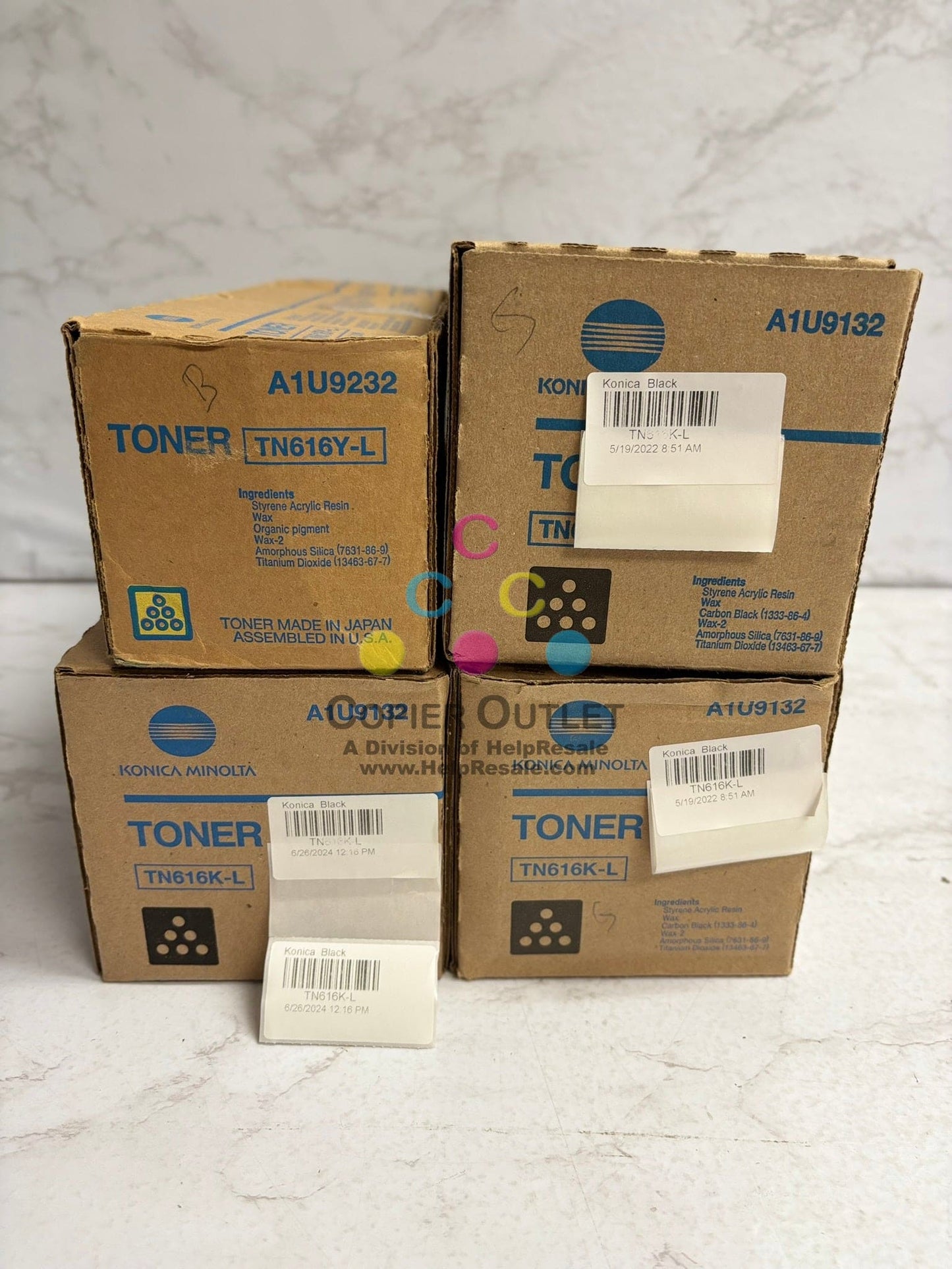 4 OEM Konica Minolta Bizhub PRESS C6000L YKKK Toners, TN616Y-L & TN616K-L