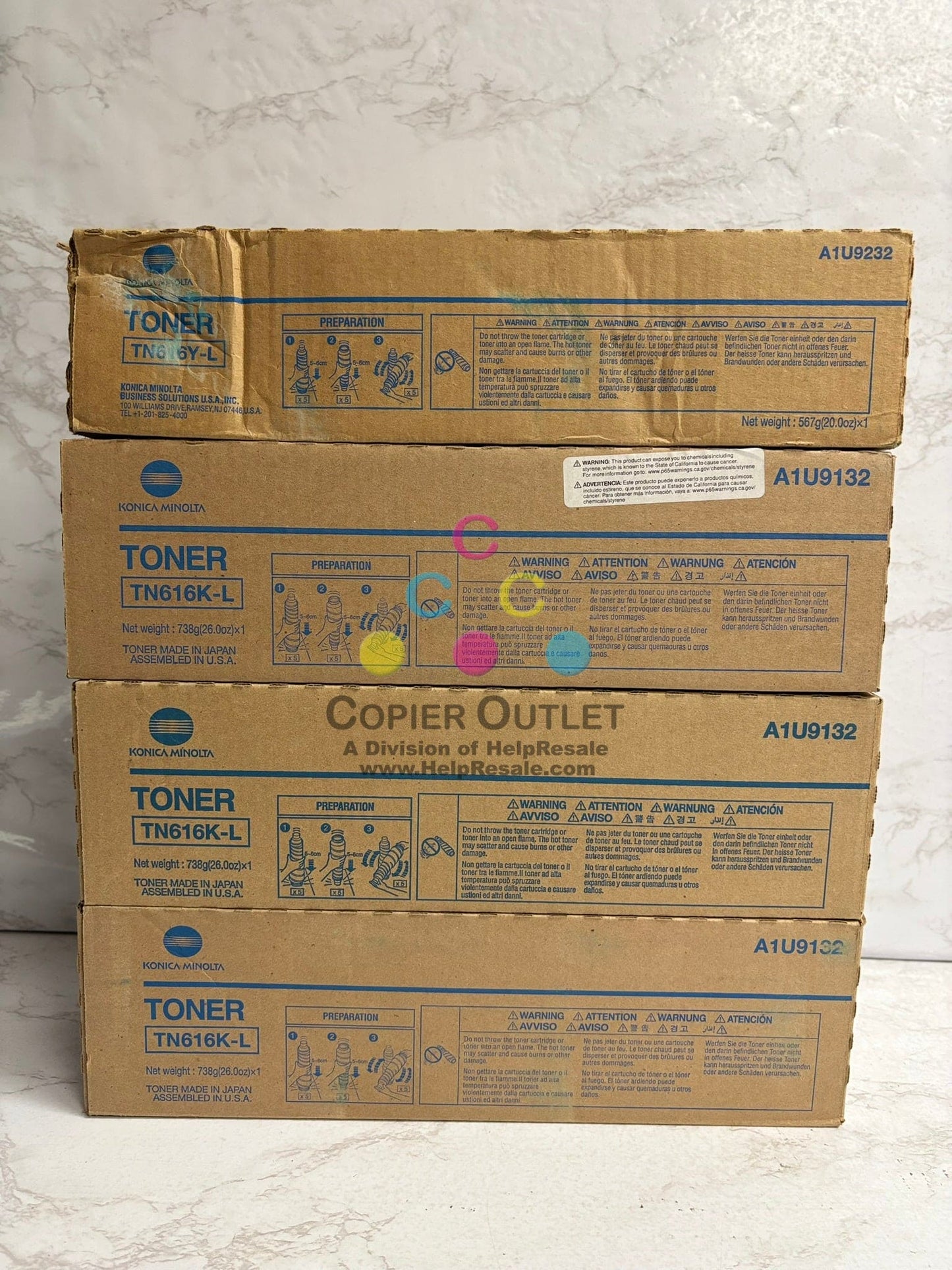 4 OEM Konica Minolta Bizhub PRESS C6000L YKKK Toners, TN616Y-L & TN616K-L