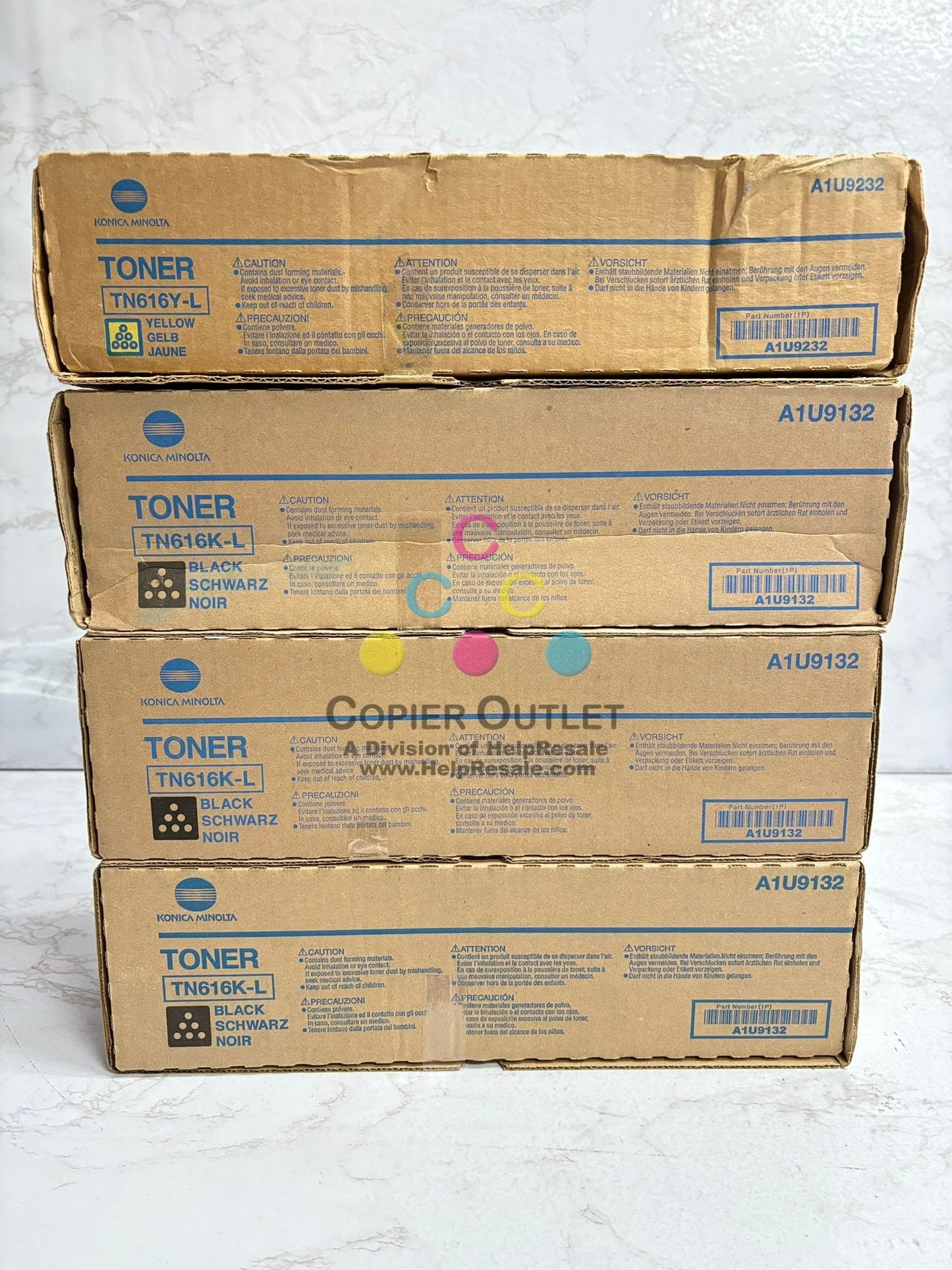 4 OEM Konica Minolta Bizhub PRESS C6000L YKKK Toners, TN616Y-L & TN616K-L