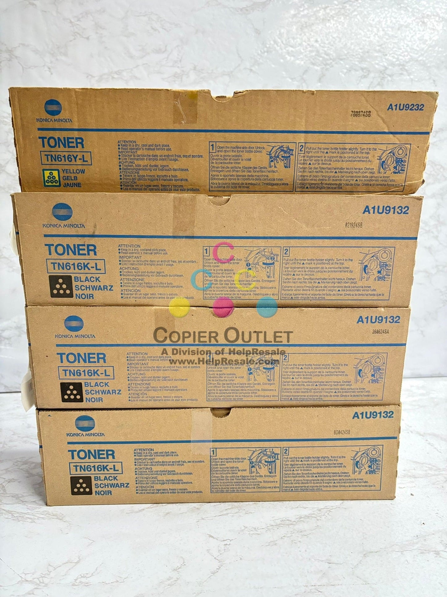 4 OEM Konica Minolta Bizhub PRESS C6000L YKKK Toners, TN616Y-L & TN616K-L