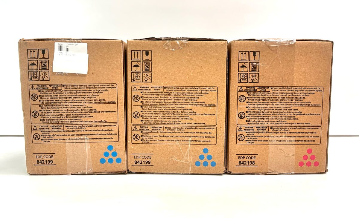 3 OEM Ricoh C8003, IM C6500, IM C8000 Cyan & Magenta Toners 842198,842199