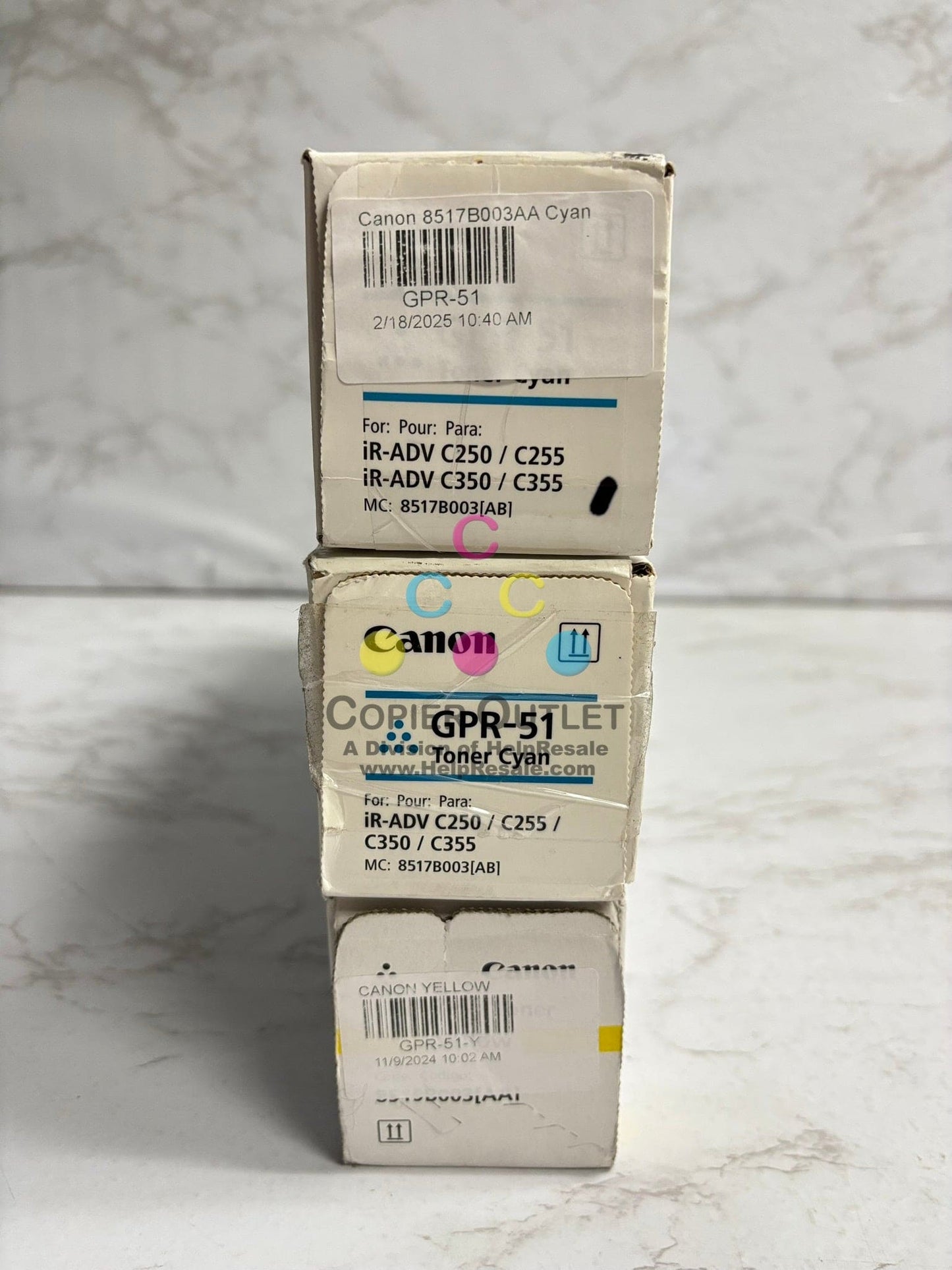 3 New Cosmetic Genuine Canon iR ADV C250, C255, C350, C355 GPR-51 CCY Toner