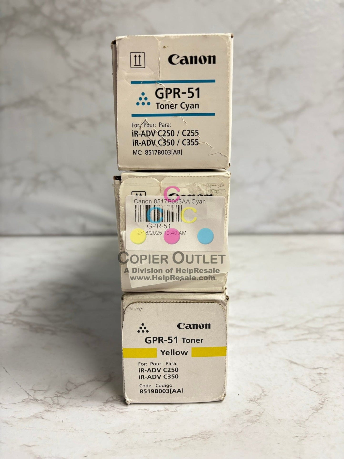 3 New Cosmetic Genuine Canon iR ADV C250, C255, C350, C355 GPR-51 CCY Toner