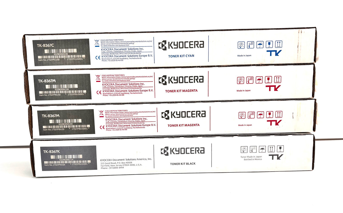 4 Genuine Kyocera TASKalfa 2554ci Cyan, Magenta & Black Toners TK-8367CMMK