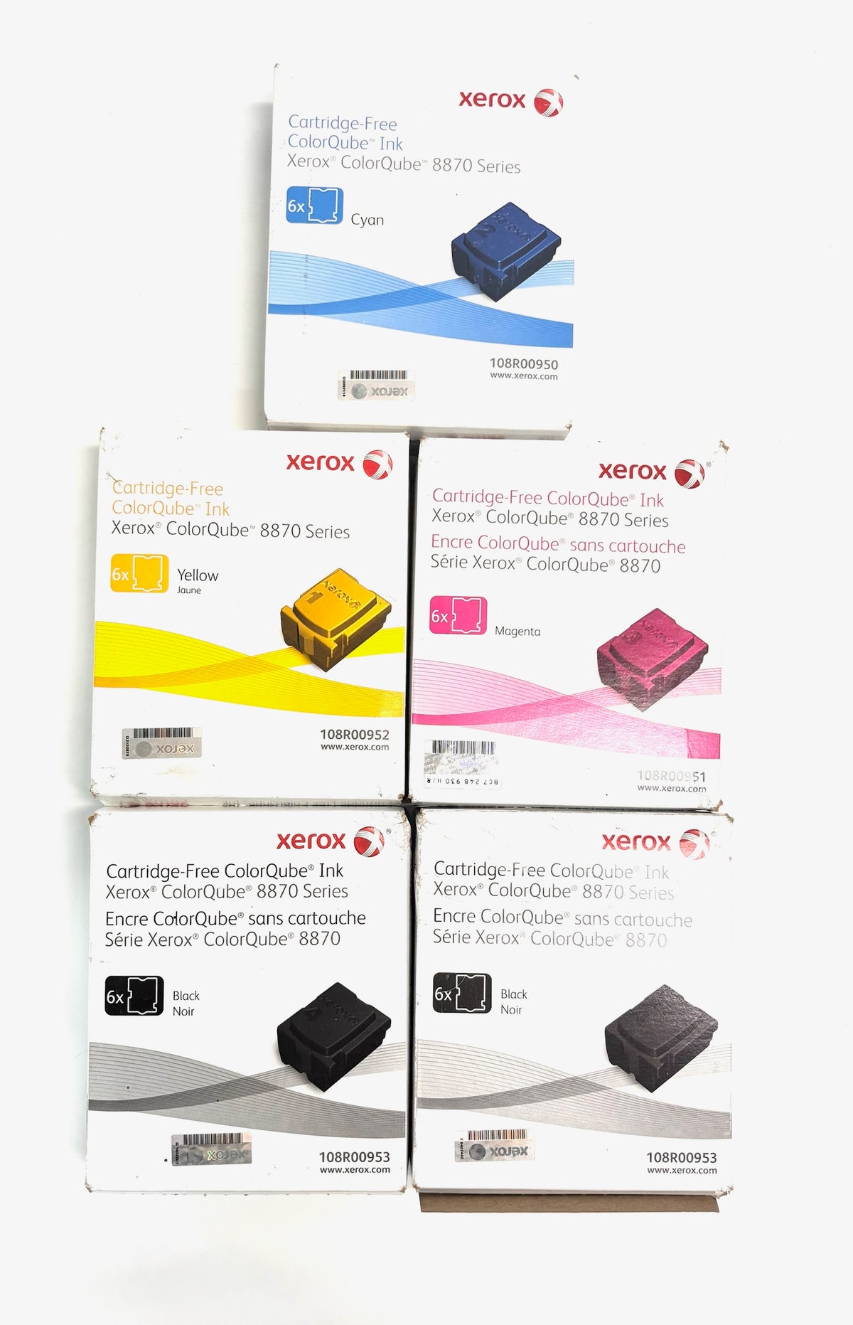 5 Genuine Xerox ColorQube 8870 Series CMYKK 108R00950,951,952,953 (Open Box Black)