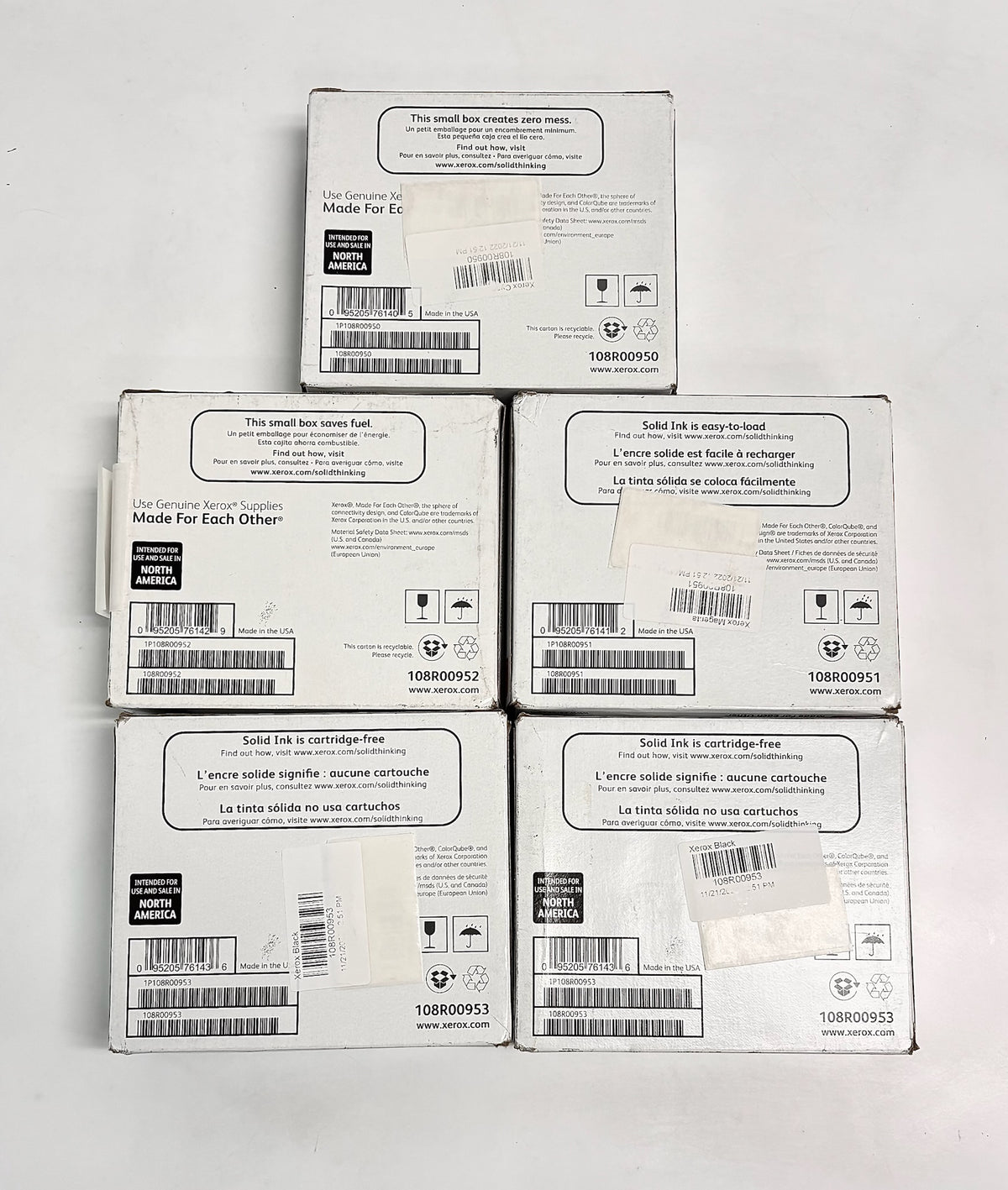 5 Genuine Xerox ColorQube 8870 Series CMYKK 108R00950,951,952,953 (Open Box Black)