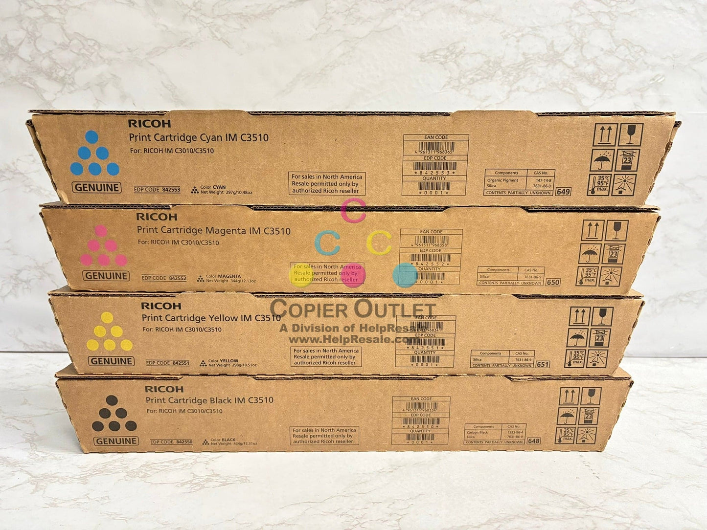 4 OEM Ricoh IM C3010/C3510 CMYK Toner 842553, 842552, 842551, 842550