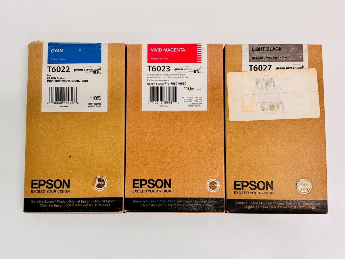 3 OEM Epson Pro 7800 Standard Yield CMLK T6022,23,27 (Exp:2009-2012) 110mL