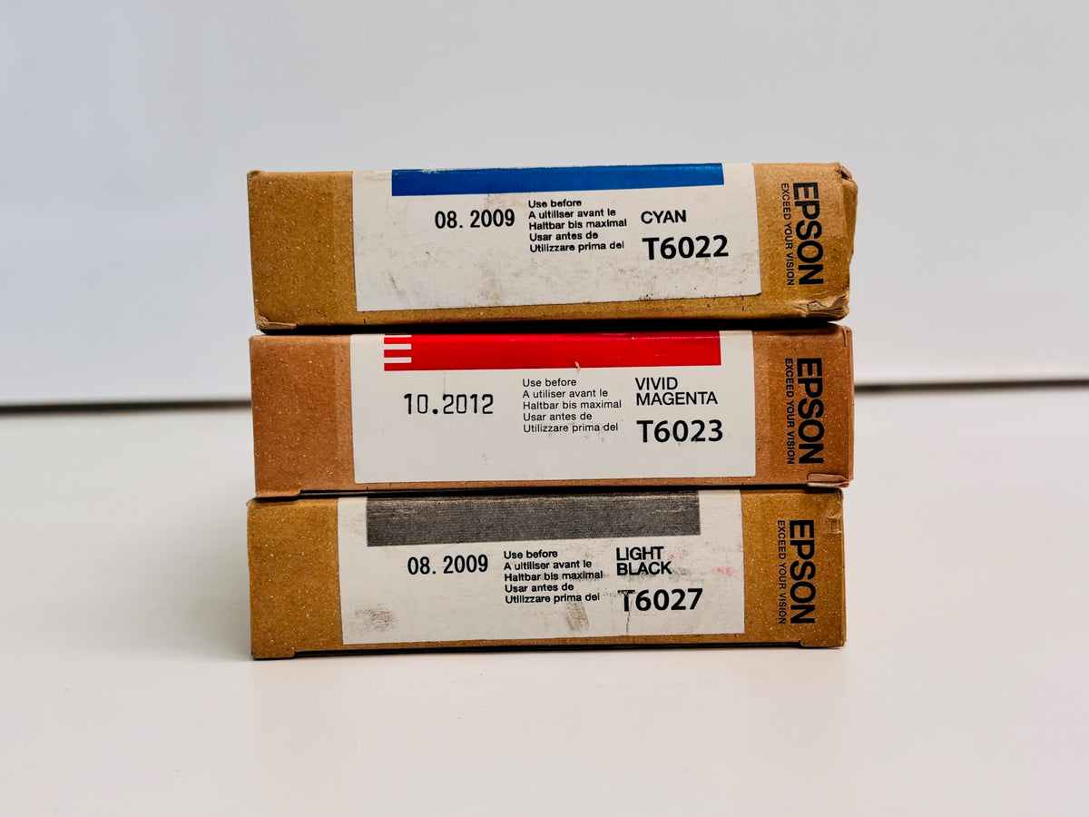 3 OEM Epson Pro 7800 Standard Yield CMLK T6022,23,27 (Exp:2009-2012) 110mL