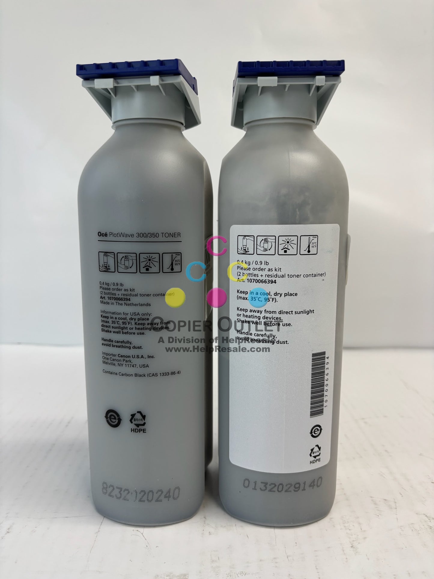 2 Genuine Oce / Canon Plotwave 300/350 Black Toner Bottles 1070066394, No Box