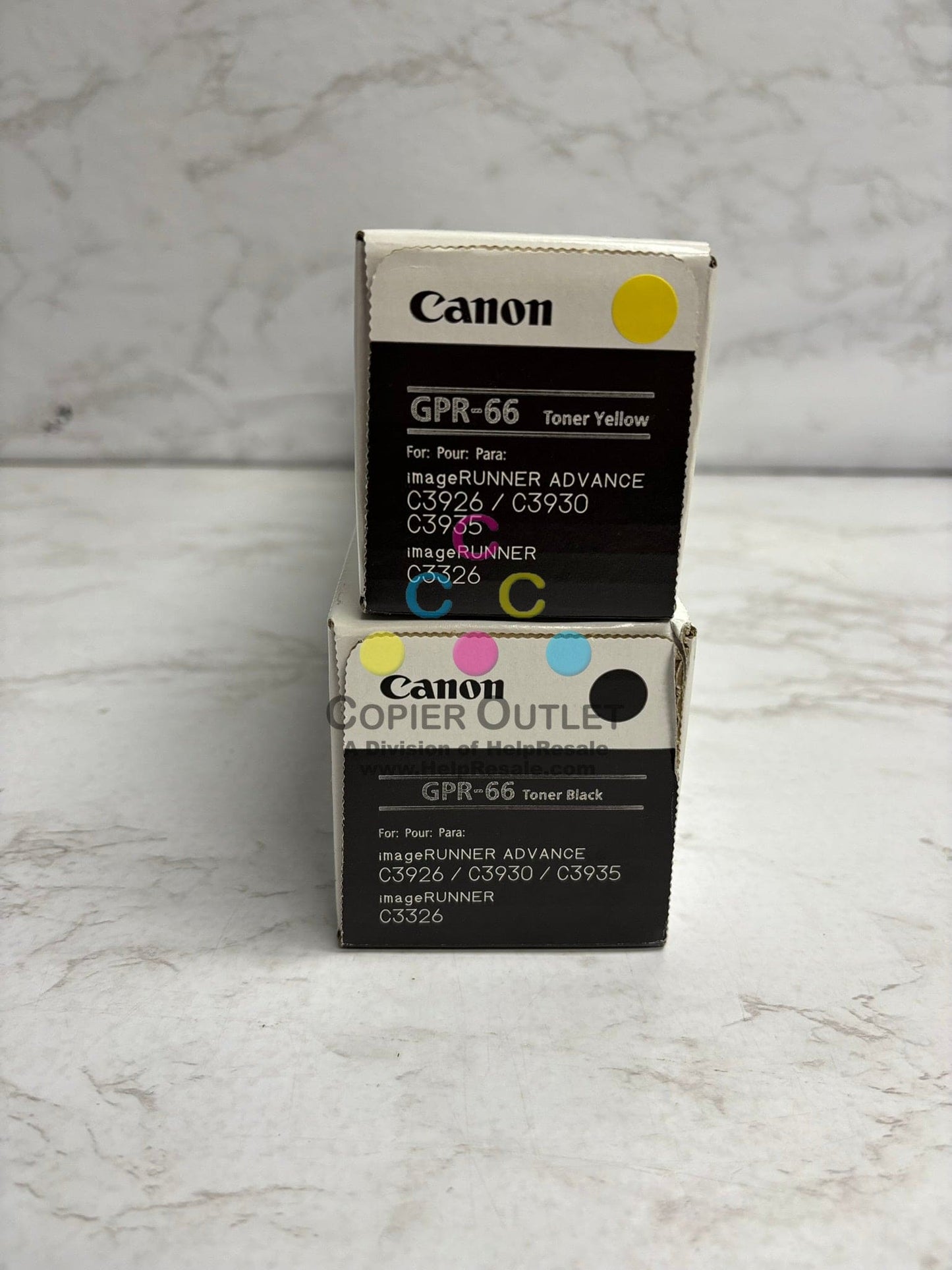 2 OEM Canon iRA DX C3926i,C3930i,C3935i, iRC3326i GPR-66 Yellow and Black Toners