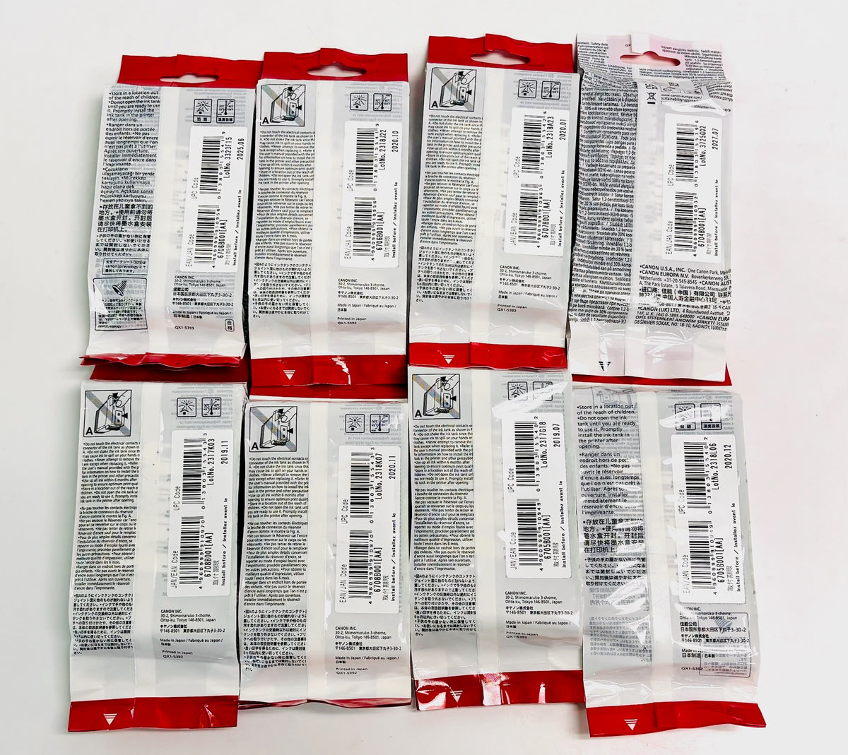 8 Genuine Canon iPF670/iPF680/iPF685 CMY, Black & MBK Inks PFI-107 (Exp 2019-27)
