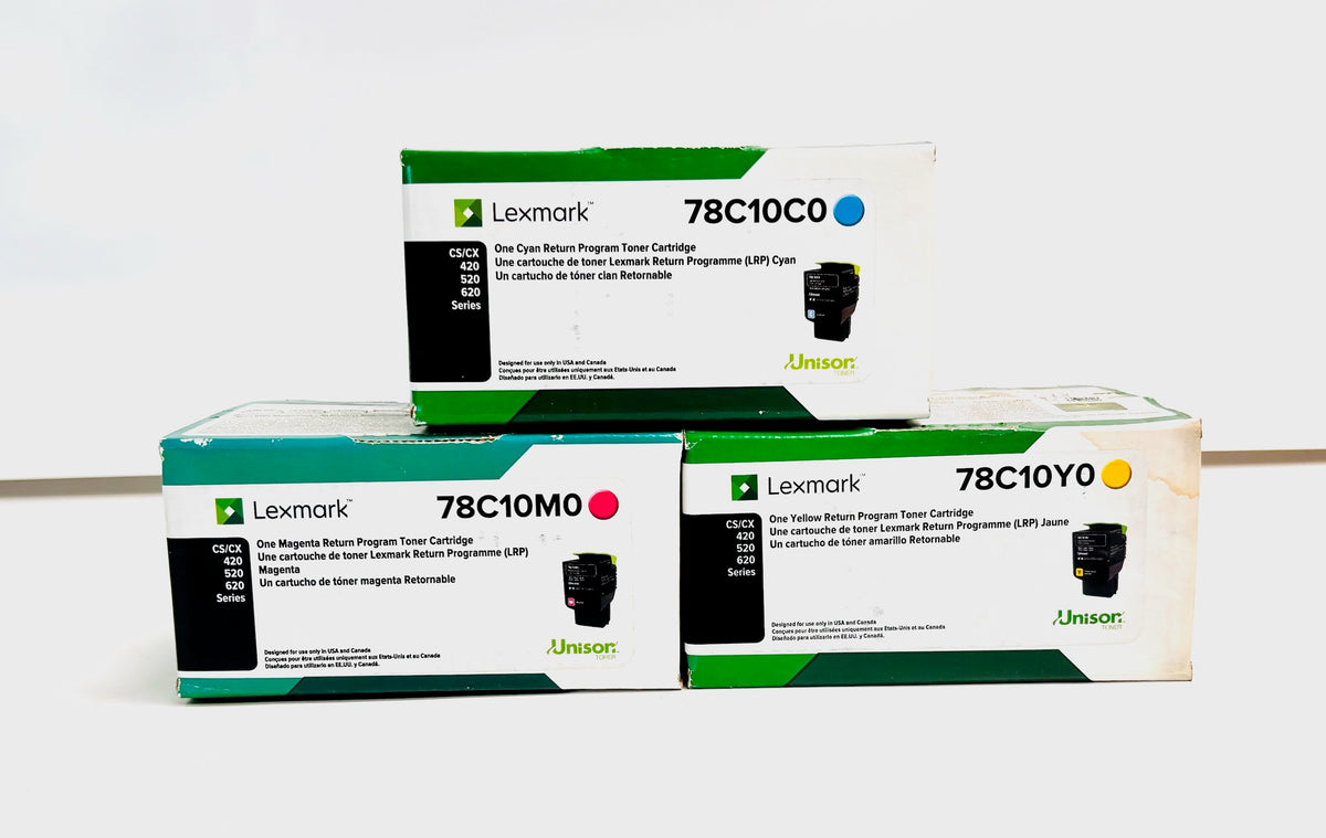 3 Genuine Lexmark CS/CX420,520,620 CMY Toners 78C10C0, 78C10M0, 78C10Y0