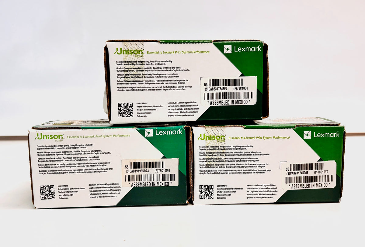 3 Genuine Lexmark CS/CX420,520,620 CMY Toners 78C10C0, 78C10M0, 78C10Y0