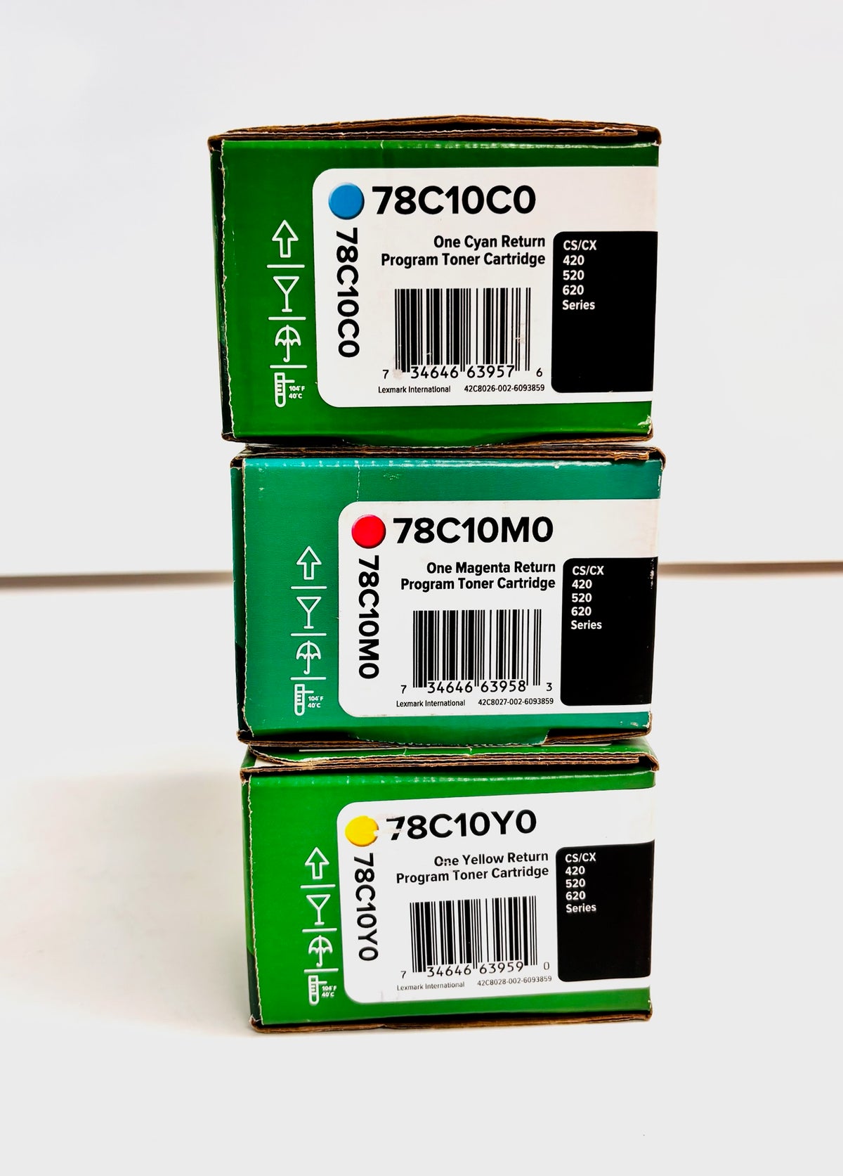 3 Genuine Lexmark CS/CX420,520,620 CMY Toners 78C10C0, 78C10M0, 78C10Y0