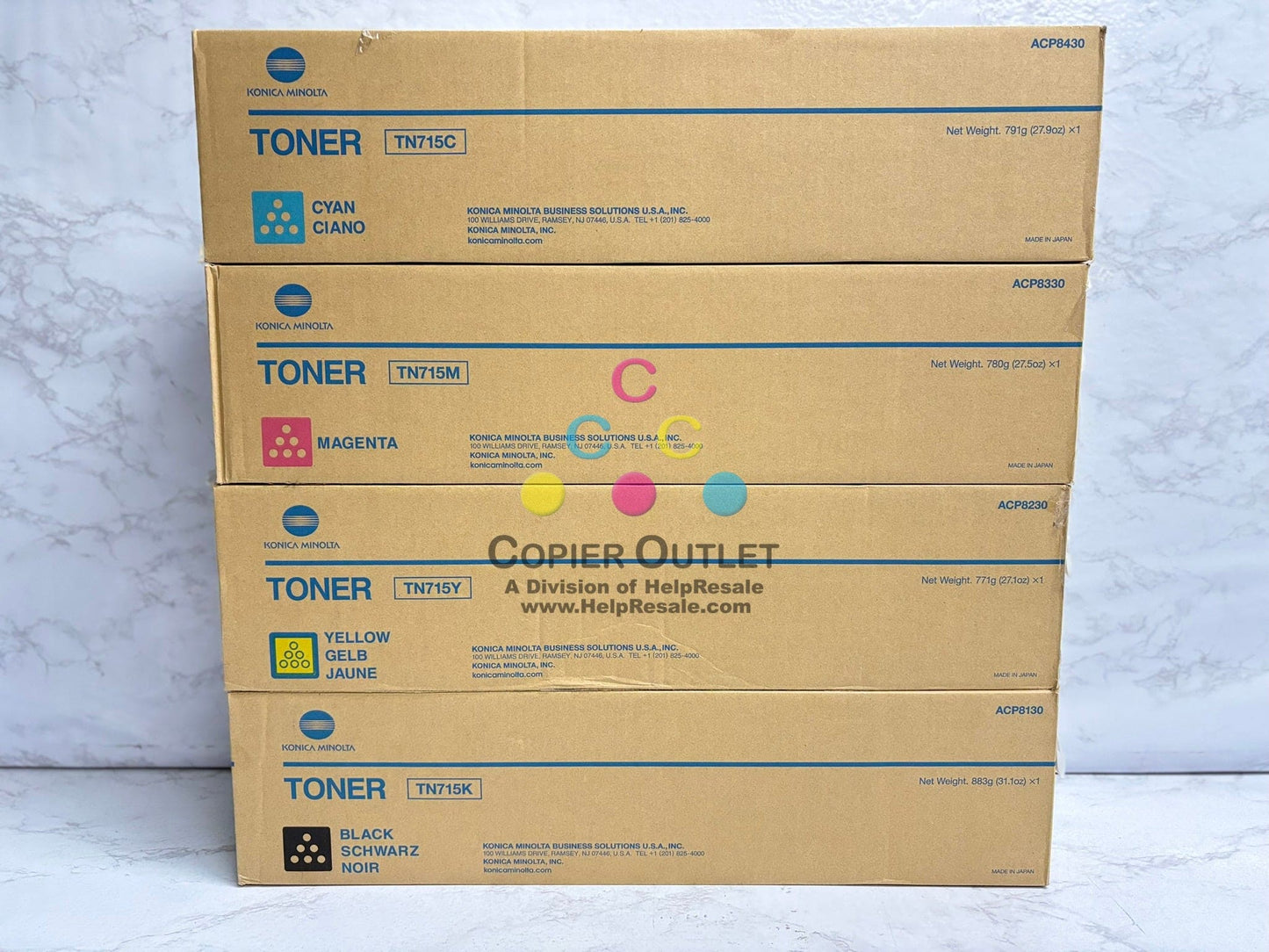 4 OEM Konica Minolta Bizhub C750i, C751i TN715 CMYK Toners ACP8430,330,230,130
