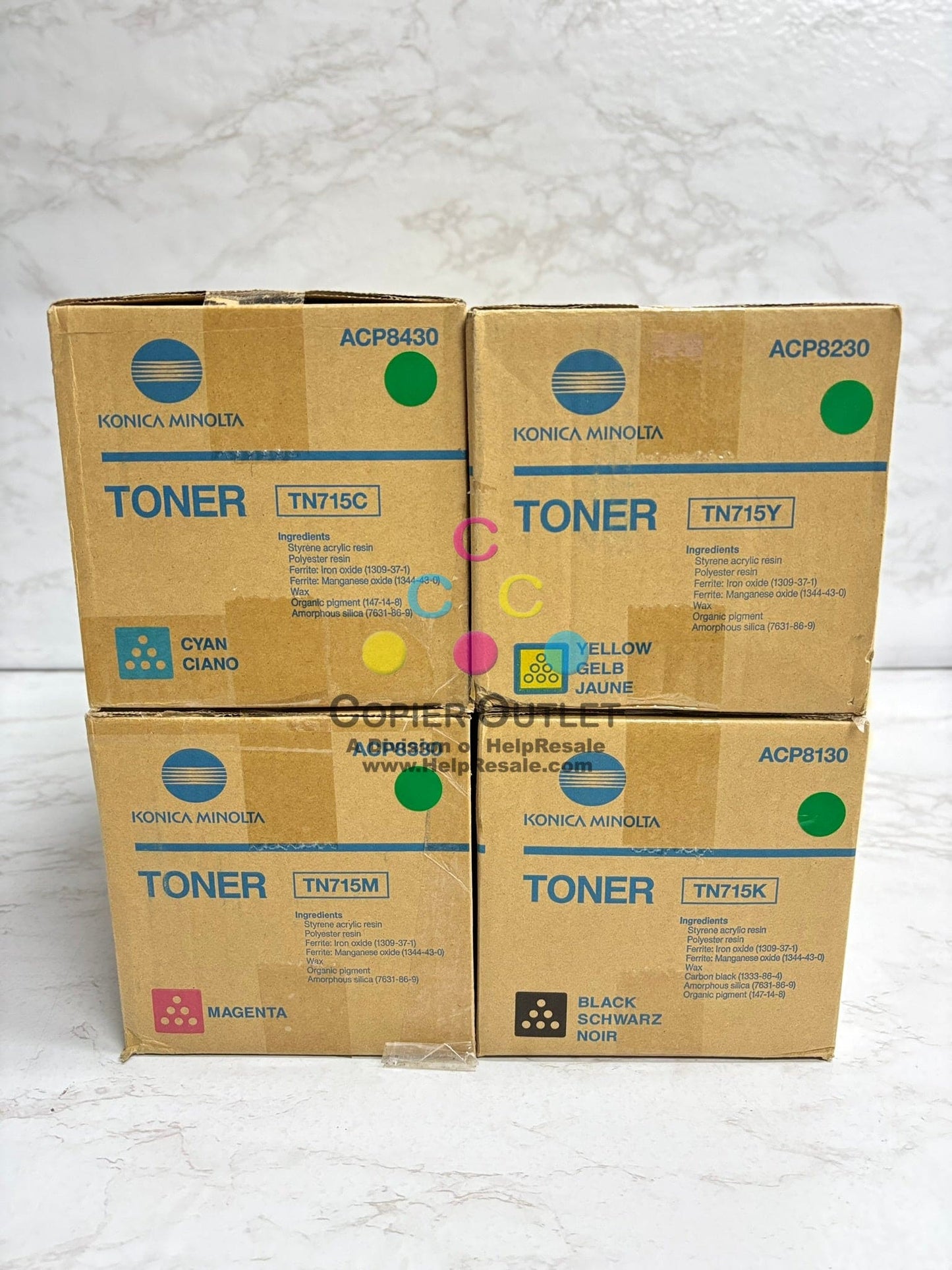 4 OEM Konica Minolta Bizhub C750i, C751i TN715 CMYK Toners ACP8430,330,230,130