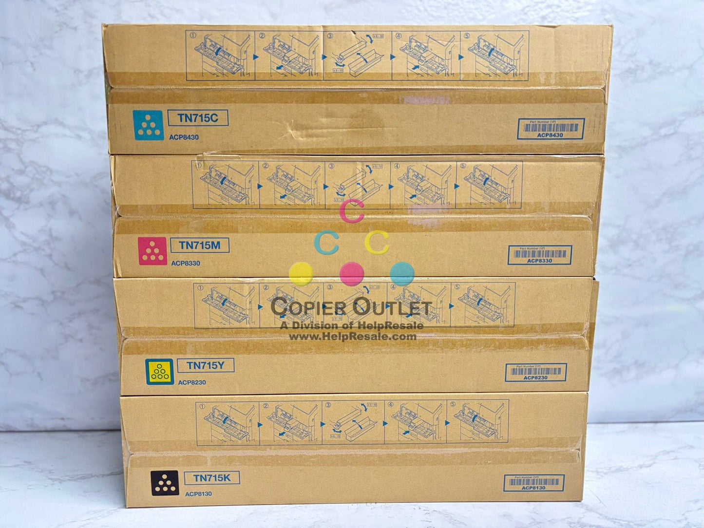 4 OEM Konica Minolta Bizhub C750i, C751i TN715 CMYK Toners ACP8430,330,230,130