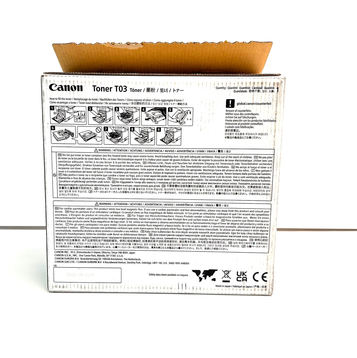 Open Genuine Canon iR. Advanced 525,615,715 Black Toner W/Open Seal T03