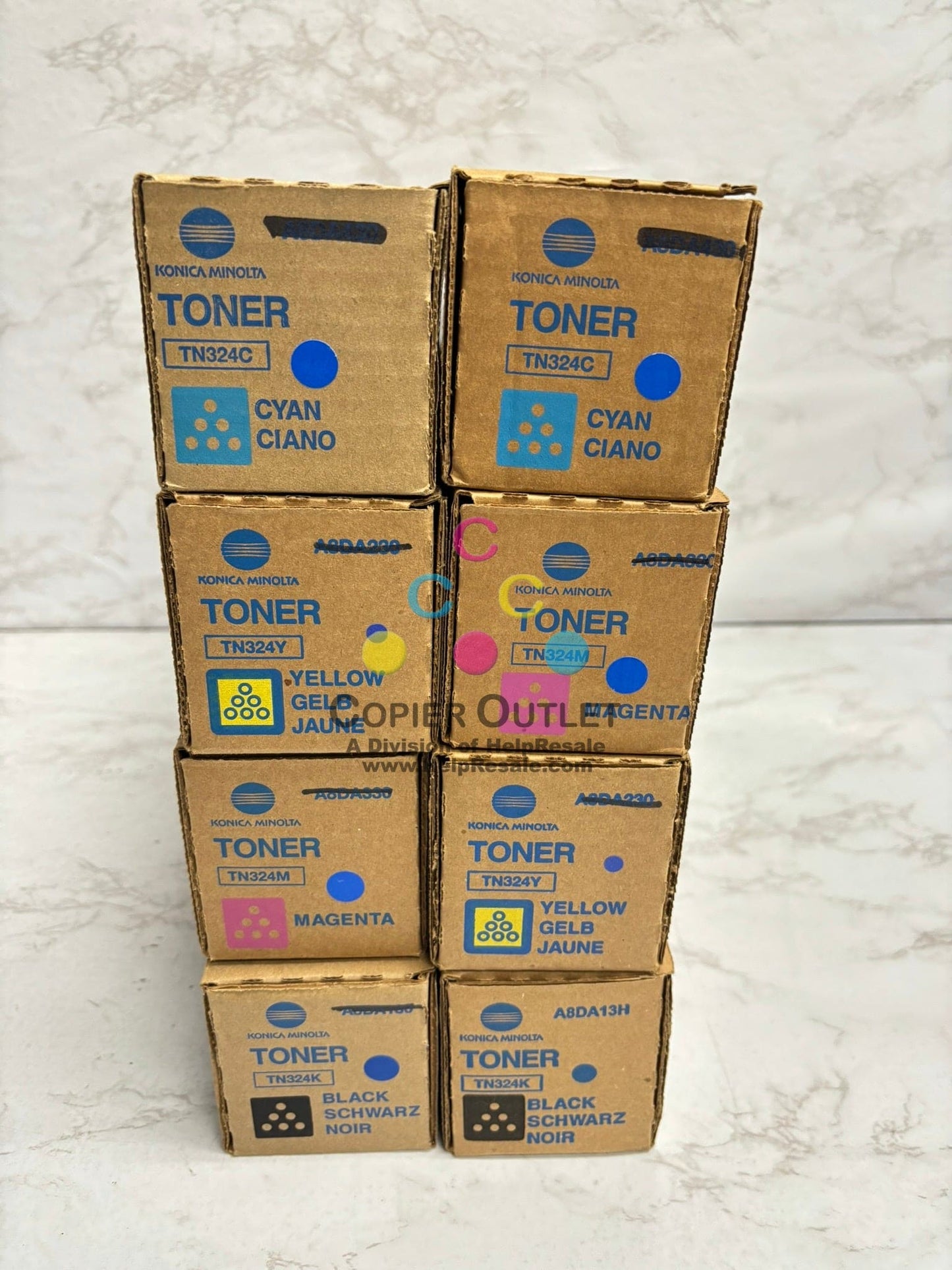 8 New Genuine Konica BizHub C258, C308, C368 TN324 CMYK Low Yield Toners (8.8oz)