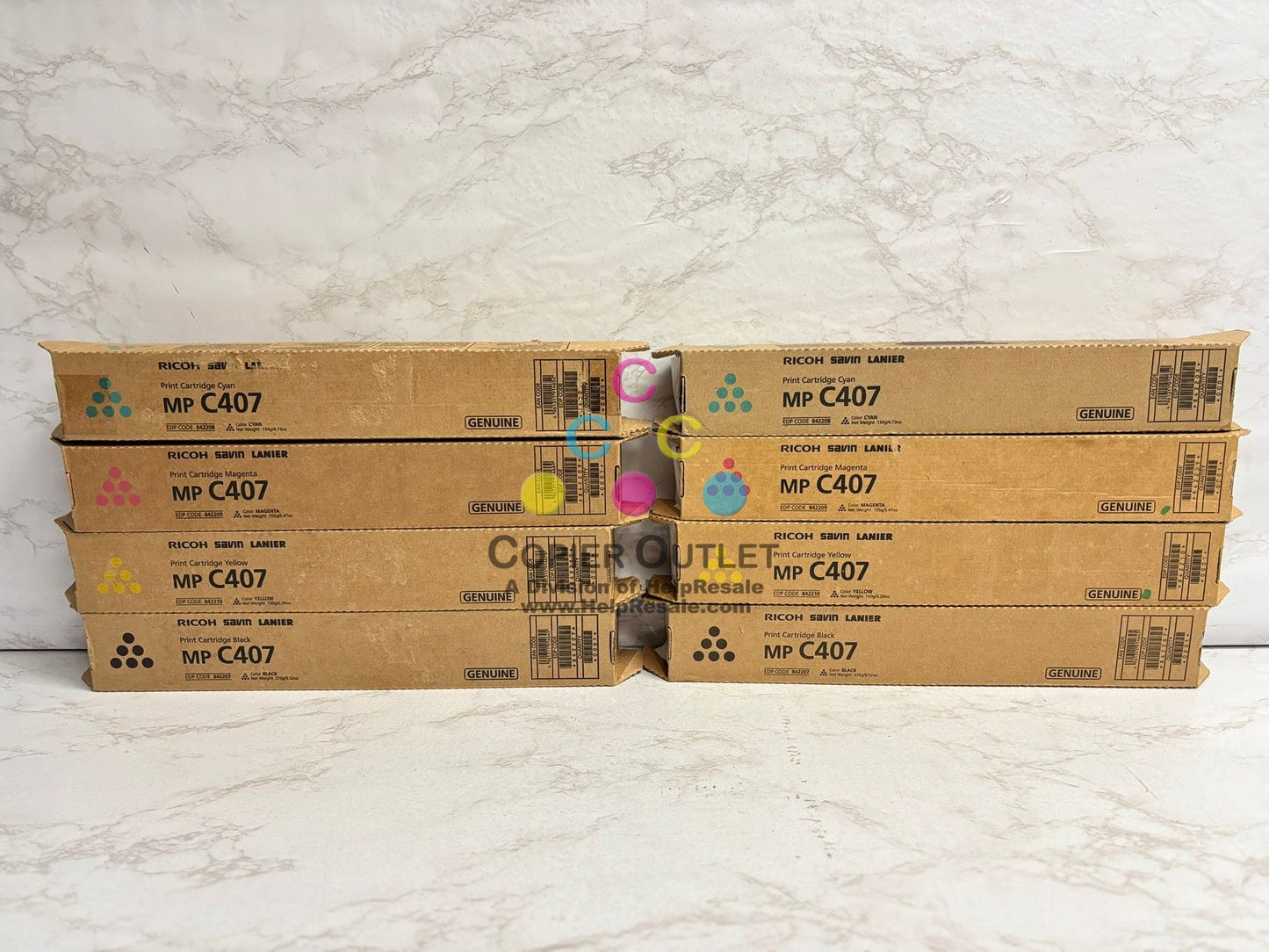 8 New Genuine Ricoh MP C407 CMYK Toner Cartridges 842207,842208,842209,842210