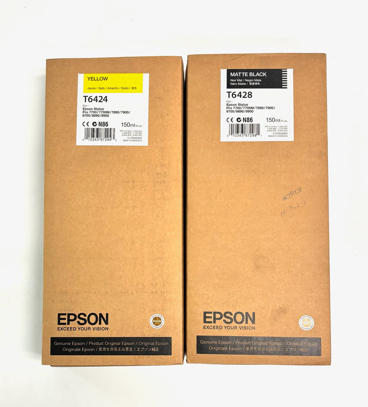 2 OEM Epson Stylus Pro 7890 Yellow & Matte Black Ink T6424,28(Exp 2014) 150mL
