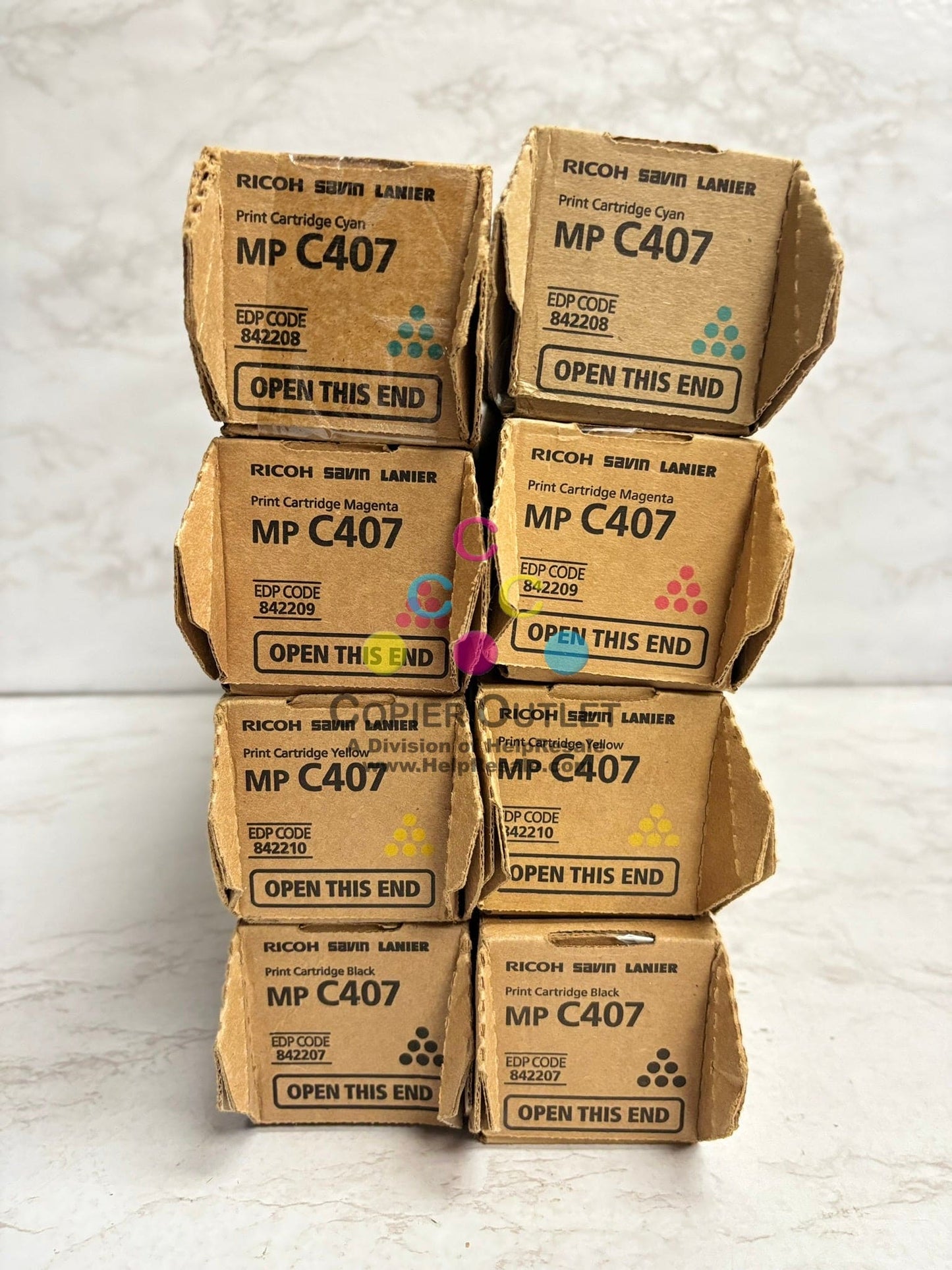 8 New Genuine Ricoh MP C407 CMYK Toner Cartridges 842207,842208,842209,842210