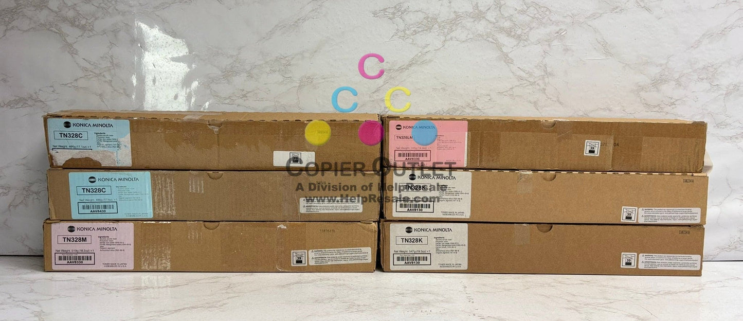 6 Genuine Konica Bizhub C250i,C300i,C360i TN328 CCMMKK Toners (Plain Boxes)