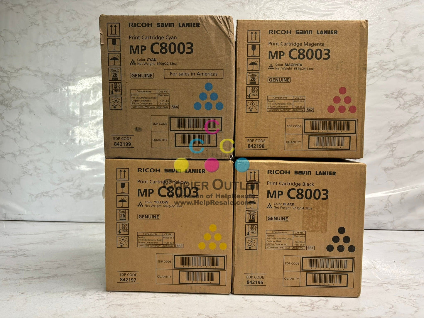 4 Genuine Ricoh MP C8003,C6503,C6500 CMYK Toners 842196,842197,842198,842199