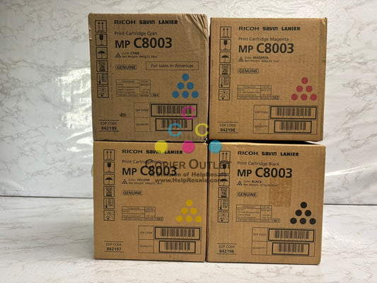 4 Genuine Ricoh MP C8003,C6503,C6500 CMYK Toners 842196,842197,842198,842199