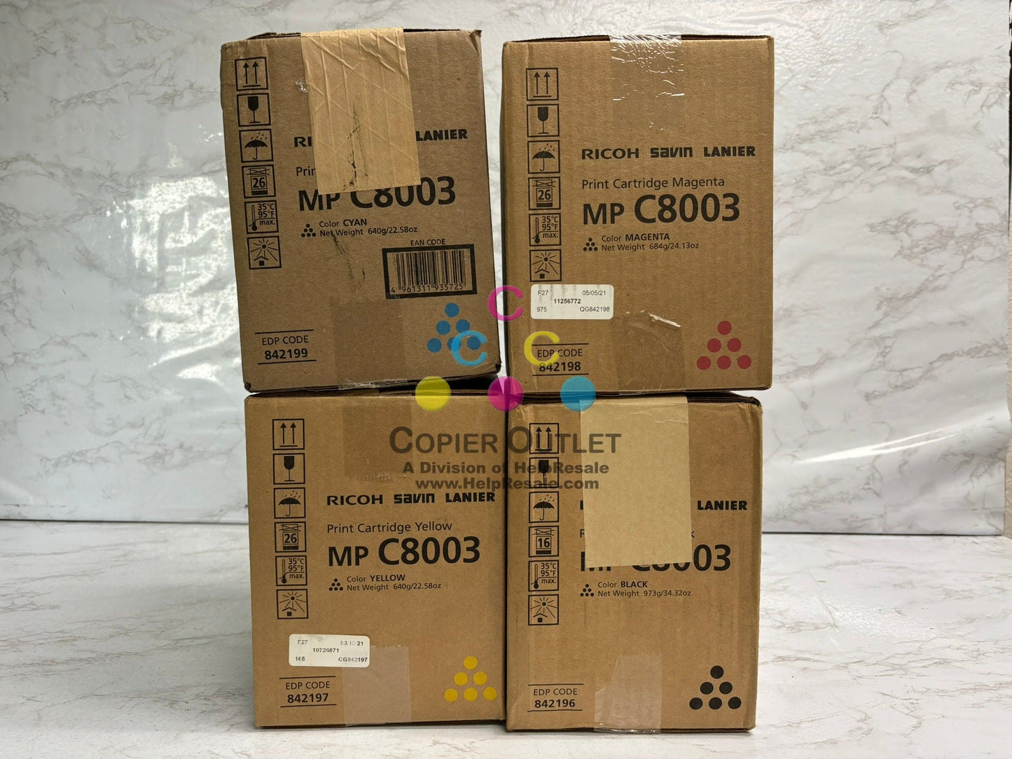 4 Genuine Ricoh MP C8003,C6503,C6500 CMYK Toners 842196,842197,842198,842199