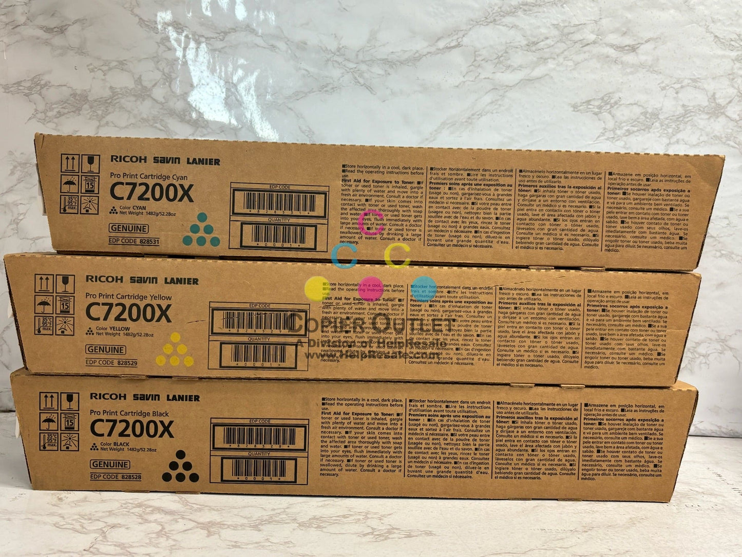 3 New OEM Ricoh C7200X,C7210 CYK Toners 828528,828529,828531 (No Magenta)