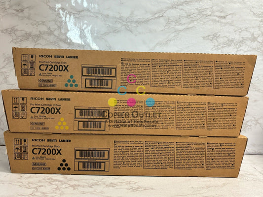 3 New OEM Ricoh C7200X,C7210 CYK Toners 828528,828529,828531 (No Magenta)